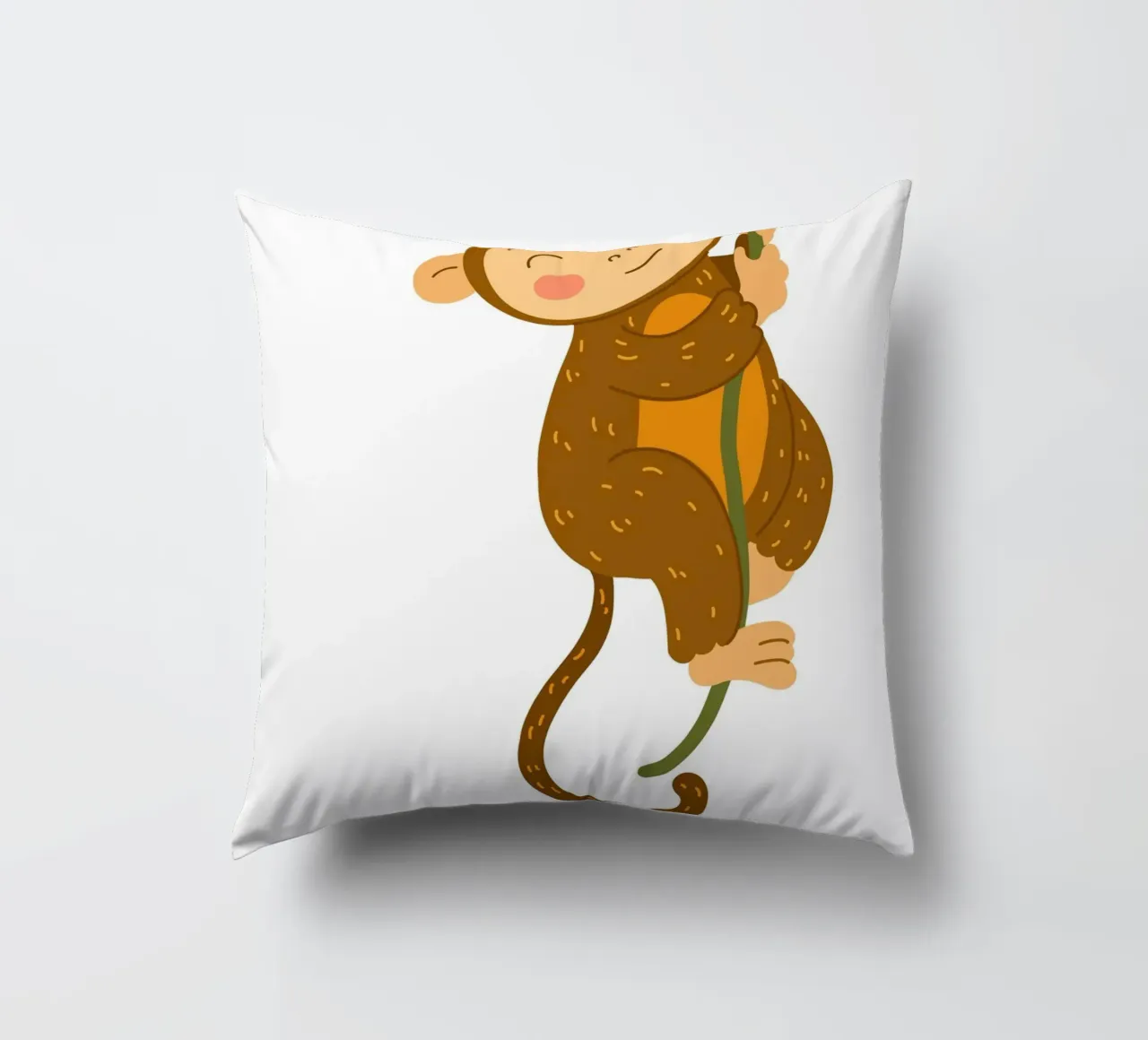 Happy Monkey on Vine Art Print - Jungle Nursery Decor decorative cushion by ClubArt