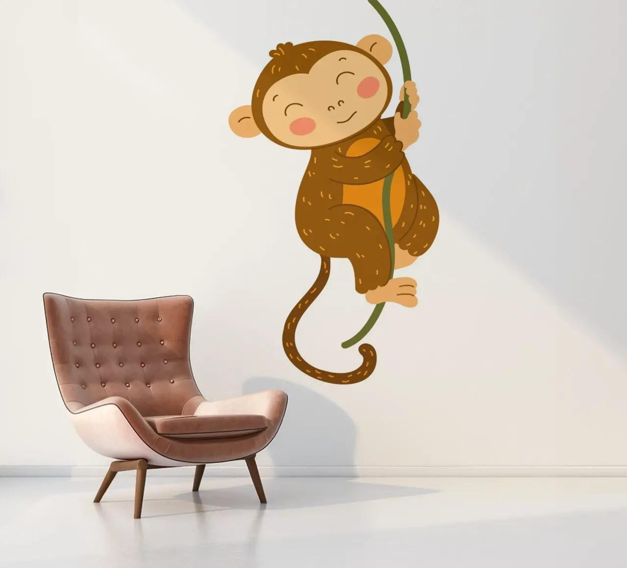 Happy Monkey on Vine Kunstdruck - Dschungel Kinderzimmer Dekoration Fototapete von ClubArt
