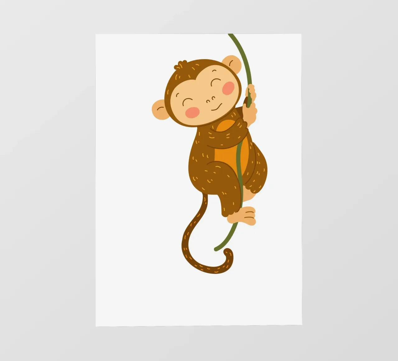 Happy Monkey on Vine Kunstdruck - Dschungel Kinderzimmer Dekoration Fototapete von ClubArt