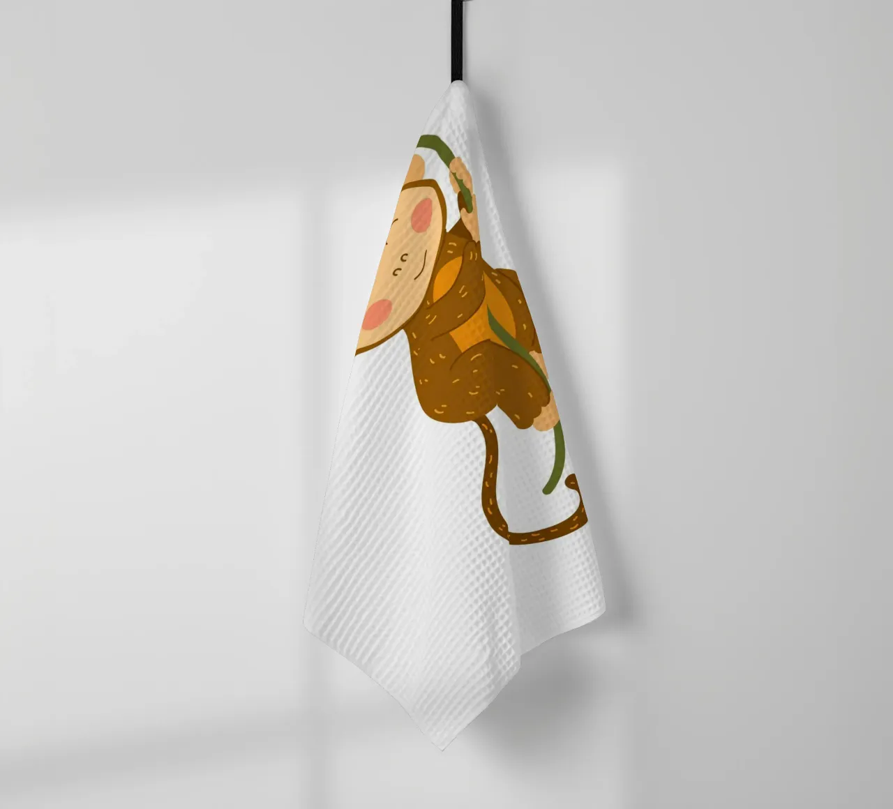 Happy Monkey on Vine Art Print - Jungle Nursery Decor tea towel by ClubArt