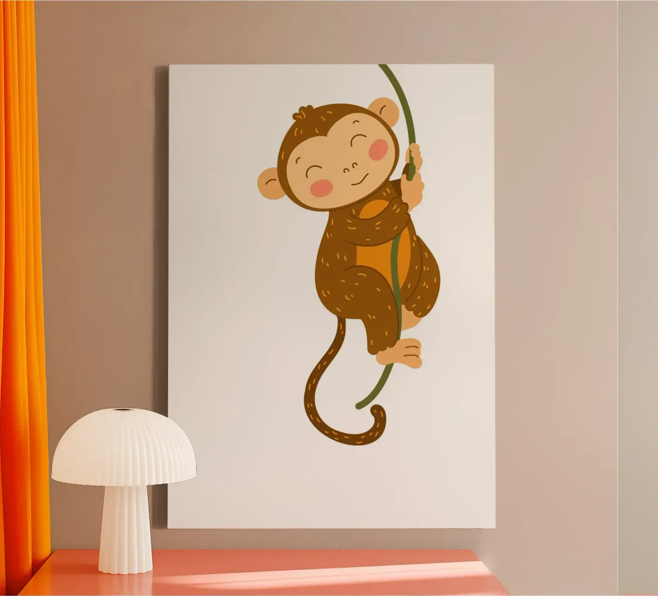 Happy Monkey on Vine Art Print - Jungle Nursery Decor canvas with Floater frame by ClubArt