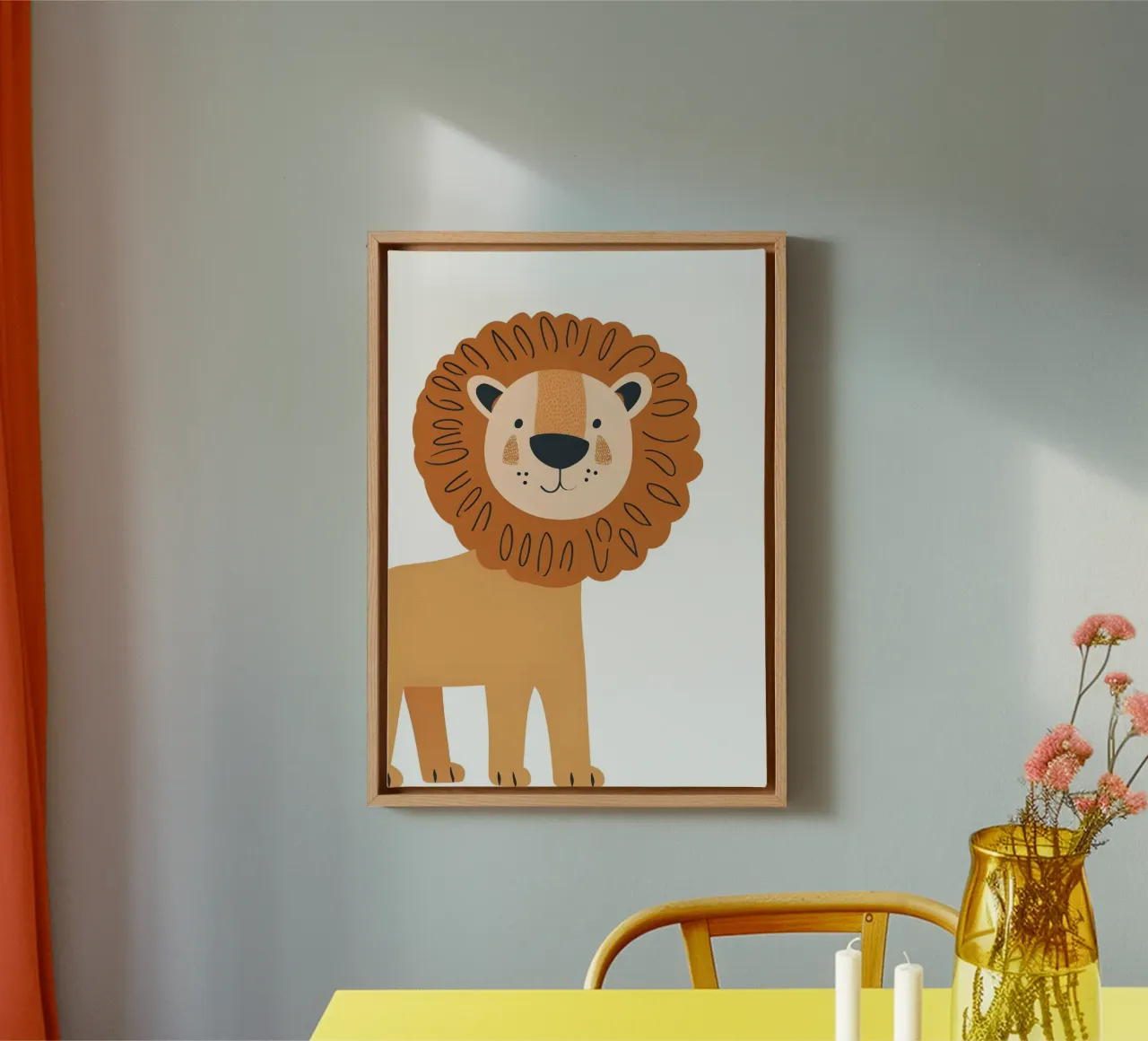 Modern Boho Lion Art Print - Safari Nursery Decor canvas with Floater frame by ClubArt