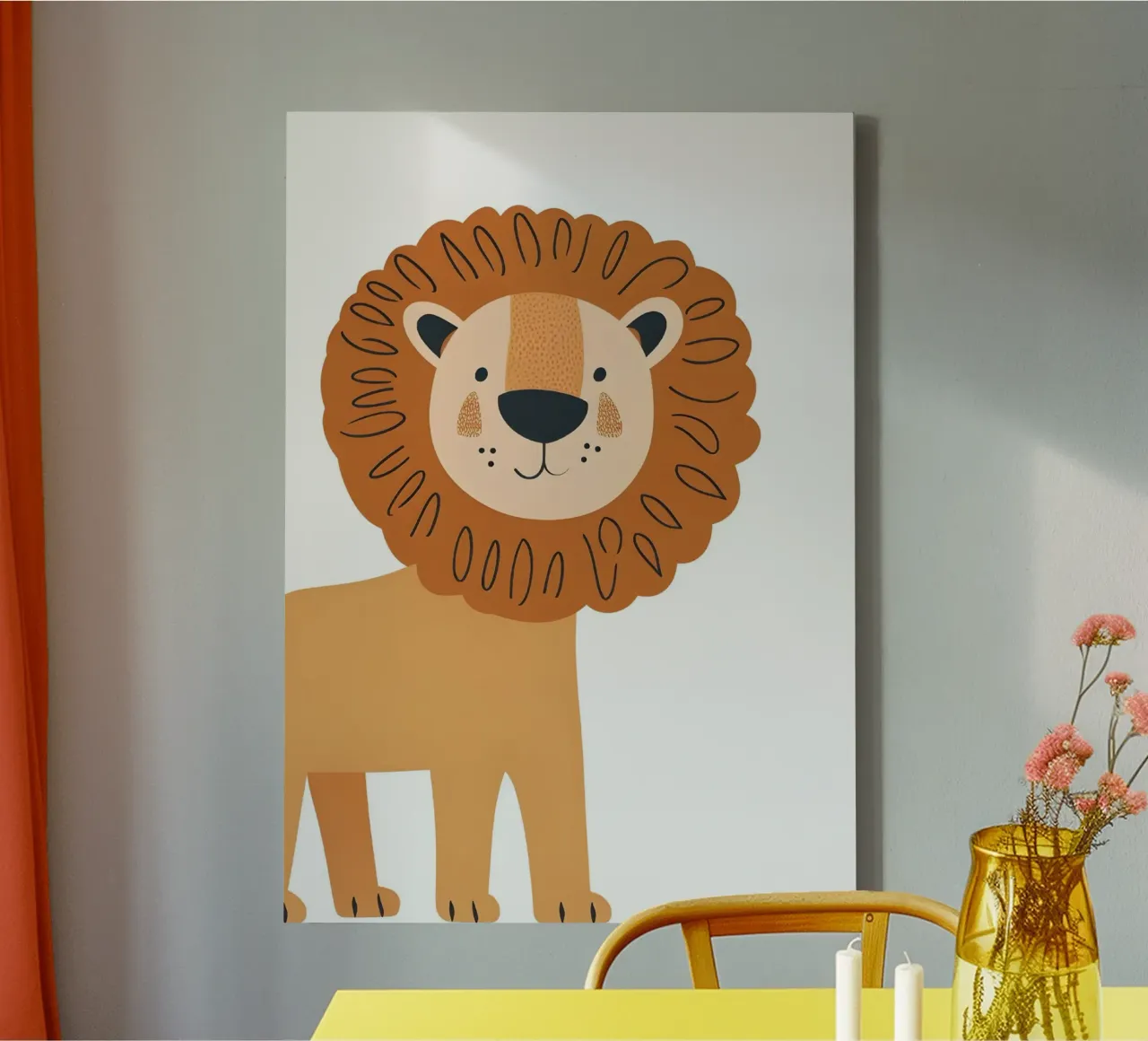 Modern Boho Lion Art Print - Safari Nursery Decor canvas with Floater frame by ClubArt