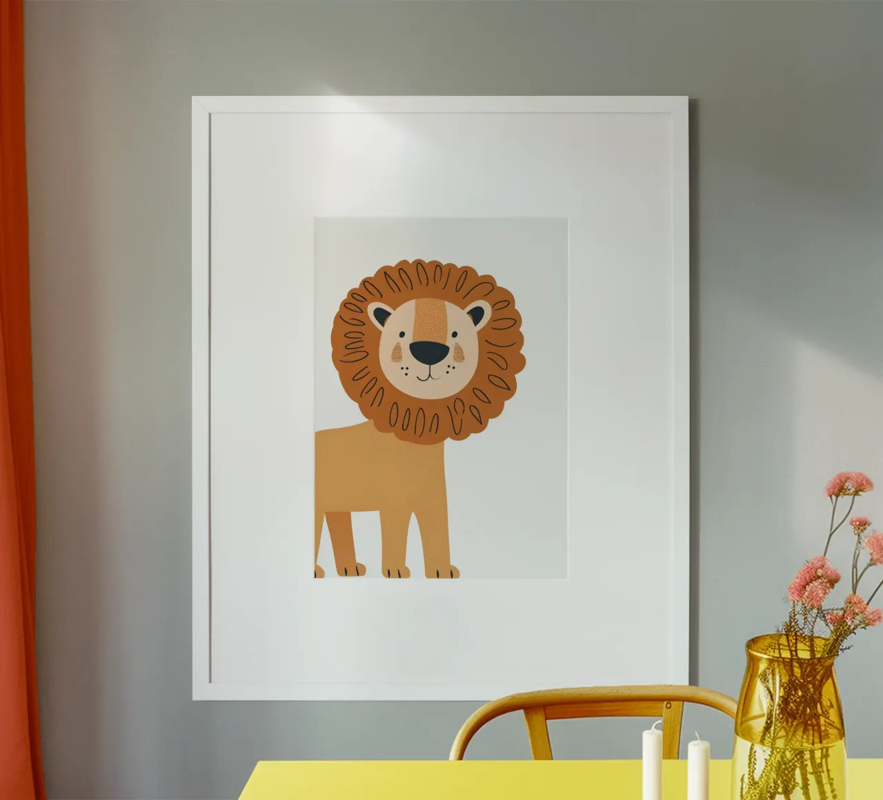 Modern Boho Lion Art Print - Safari Nursery Decor poster with plastic frame by ClubArt
