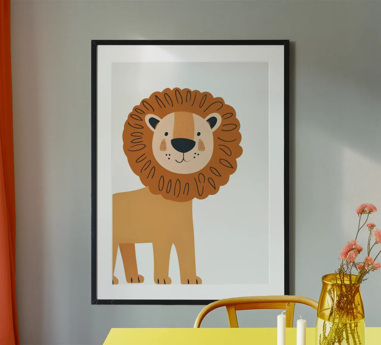 Modern Boho Lion Art Print - Safari Nursery Decor poster with plastic frame by ClubArt