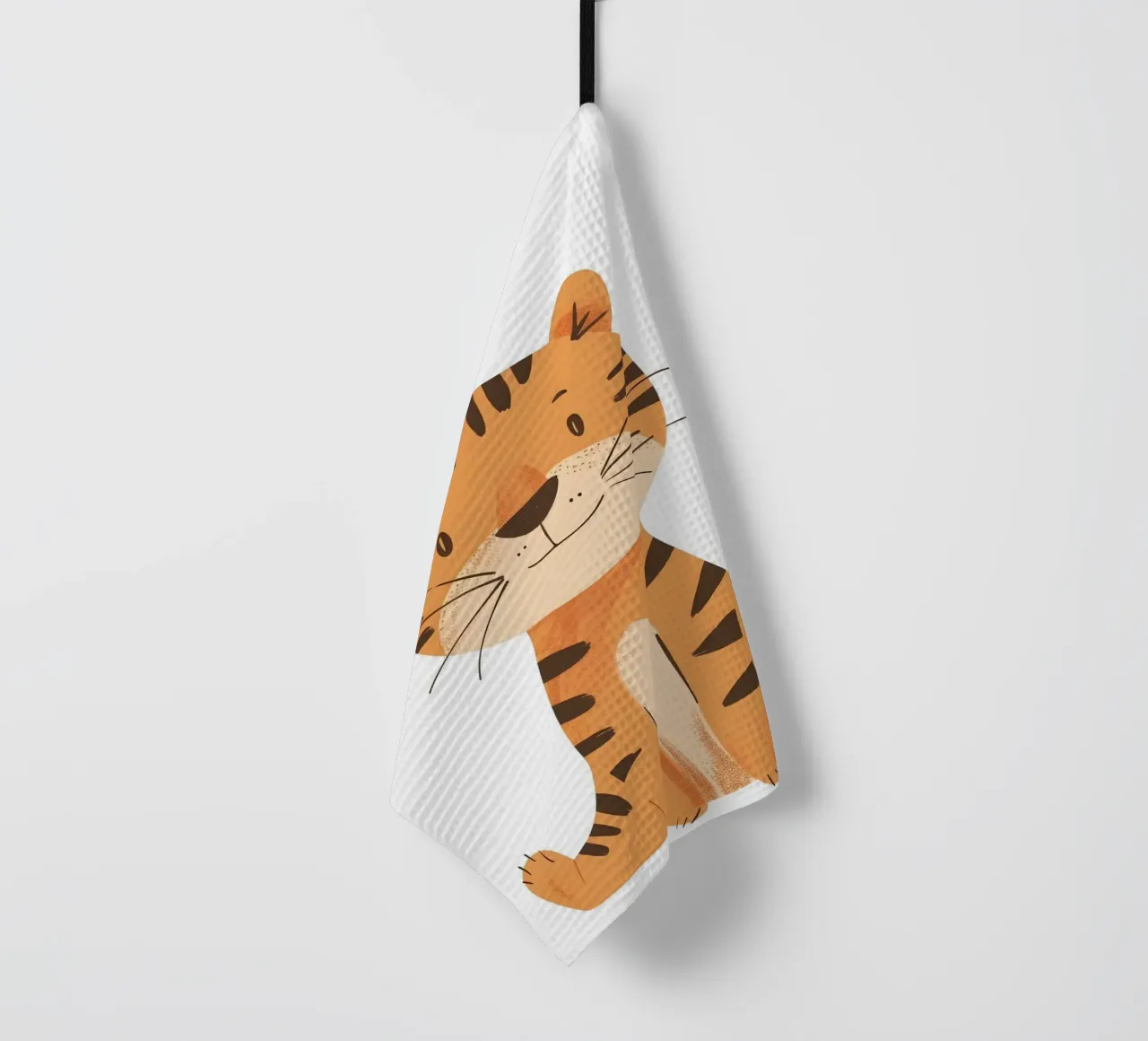 Cute Cartoon Tiger Art Print - Playful Kids Room Decor tea towel by ClubArt