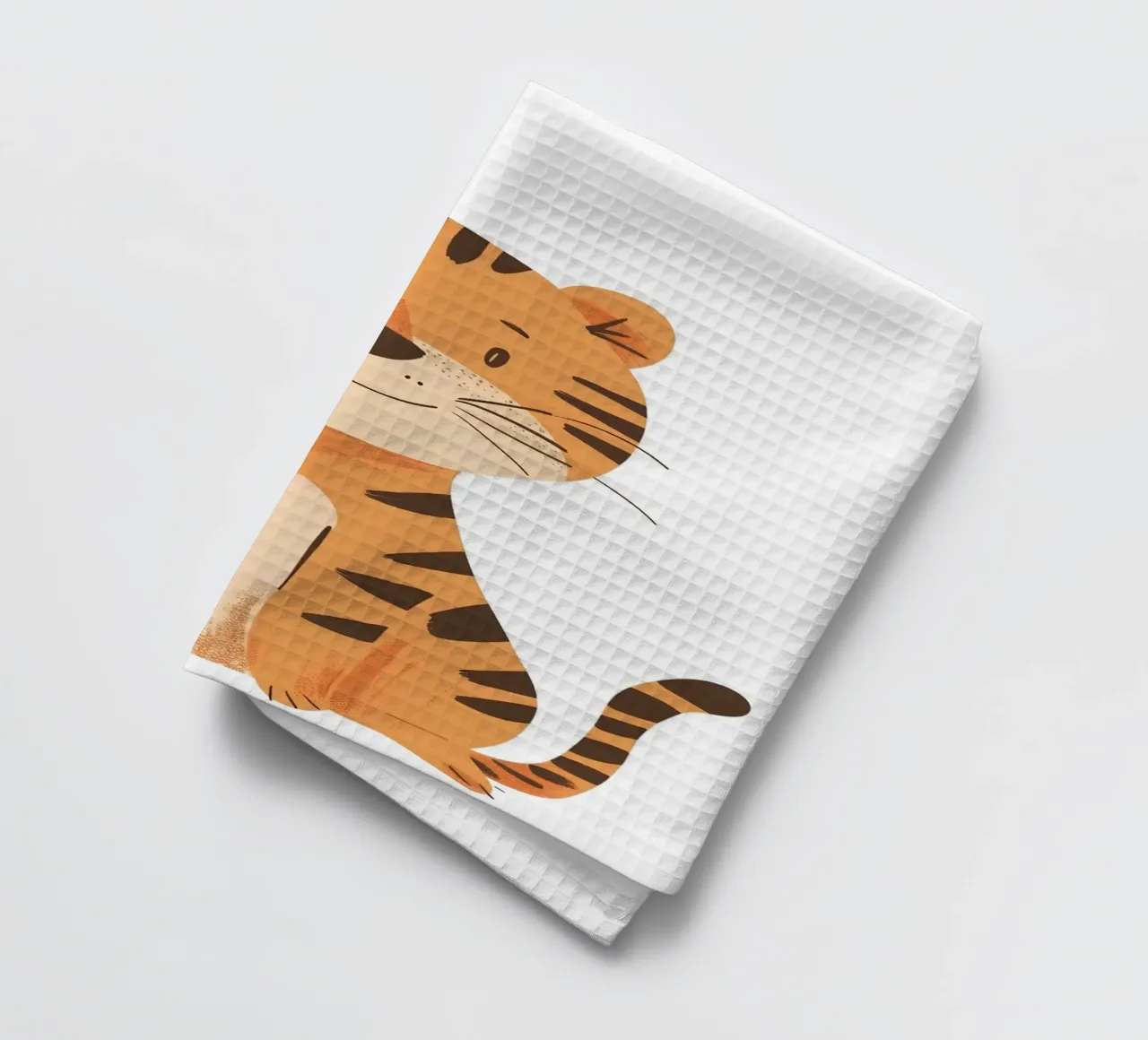 Cute Cartoon Tiger Art Print - Playful Kids Room Decor tea towel by ClubArt