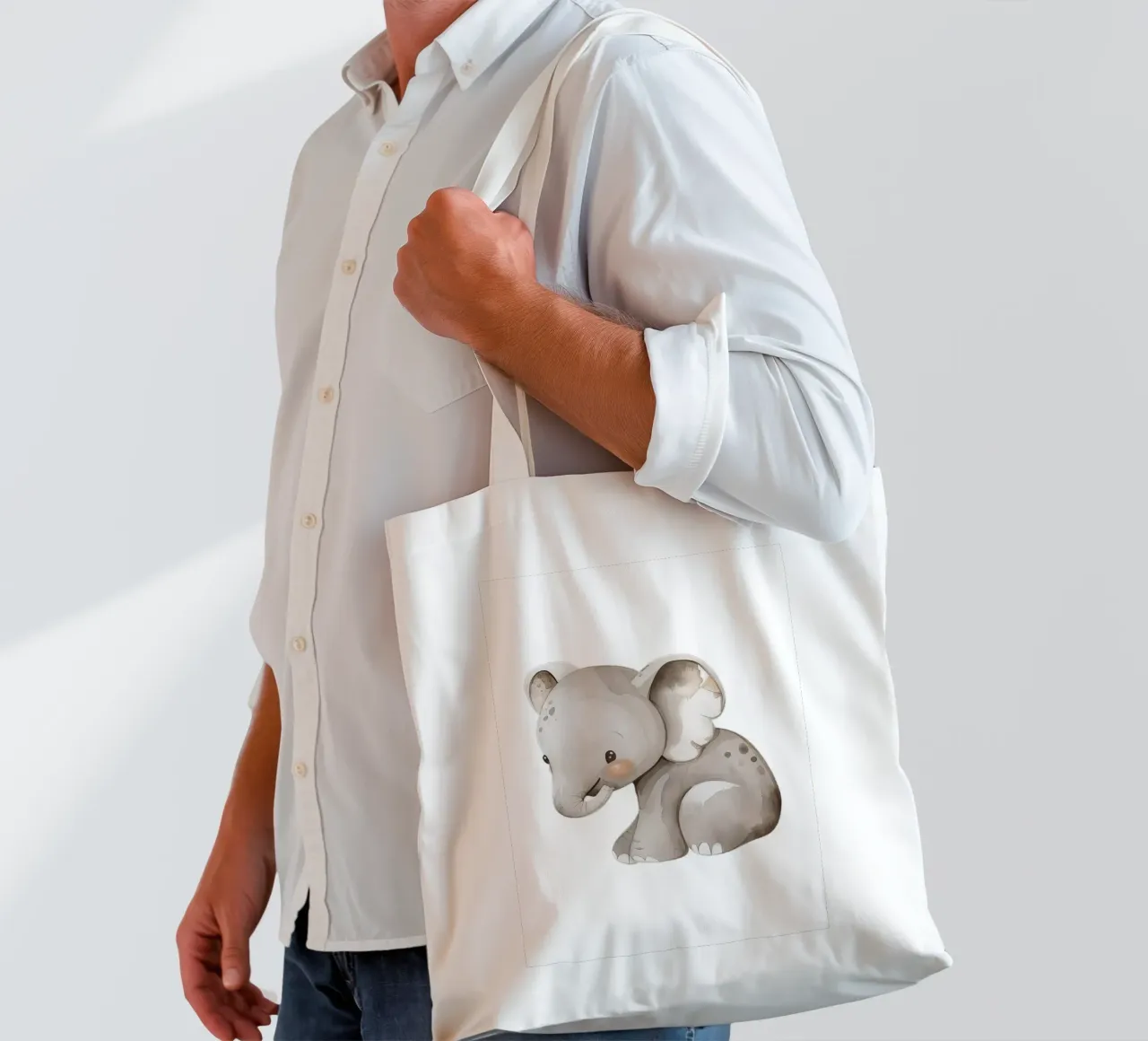 Acquerello con elefante carino - Cameretta Safari e cameretta dei bambini borsa in juta da ClubArt