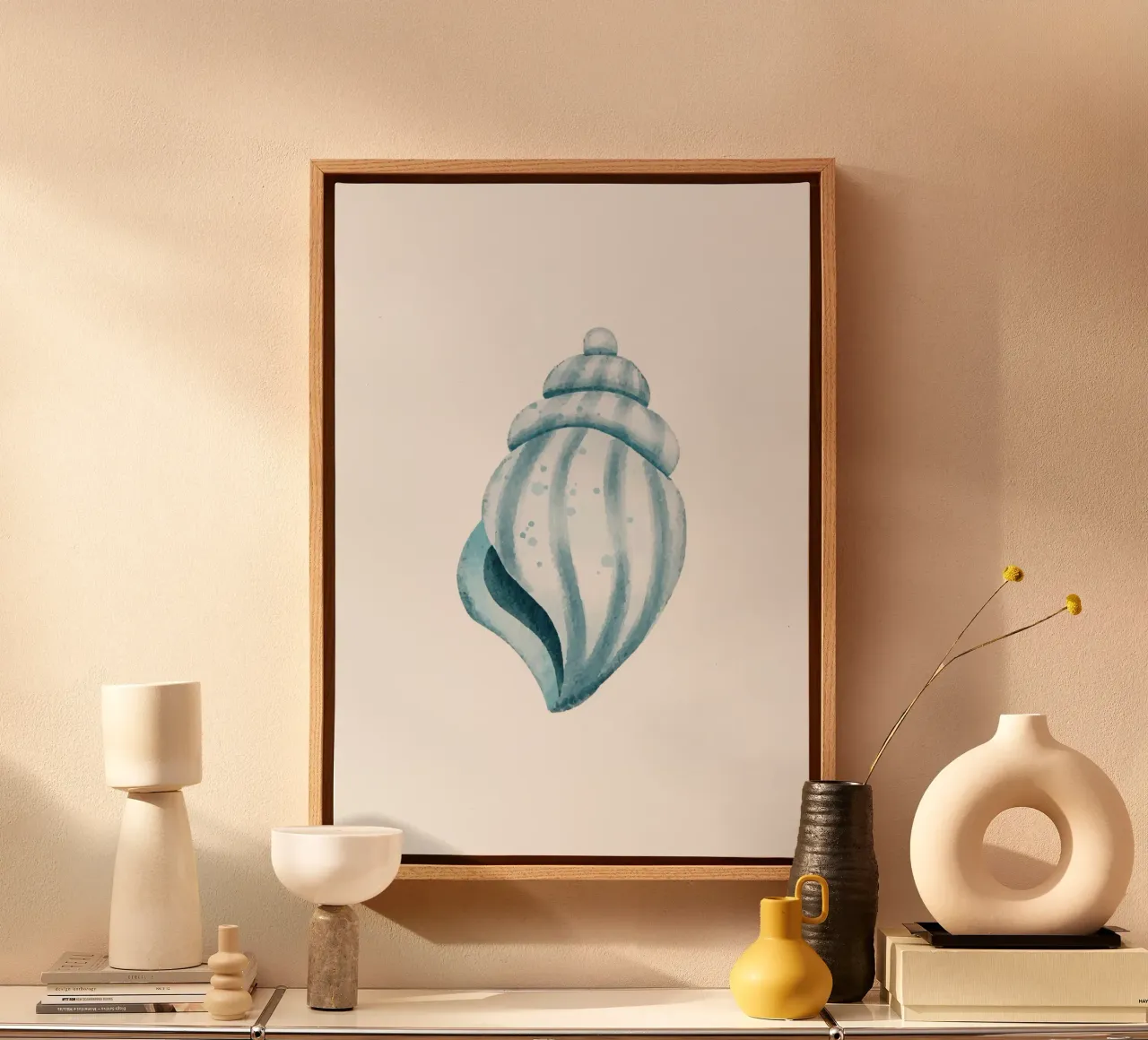 Serene Zeeschelp Aquarel Kunstdruk - Kust Oceaandecoratie canvas met Baklijst van ClubArt