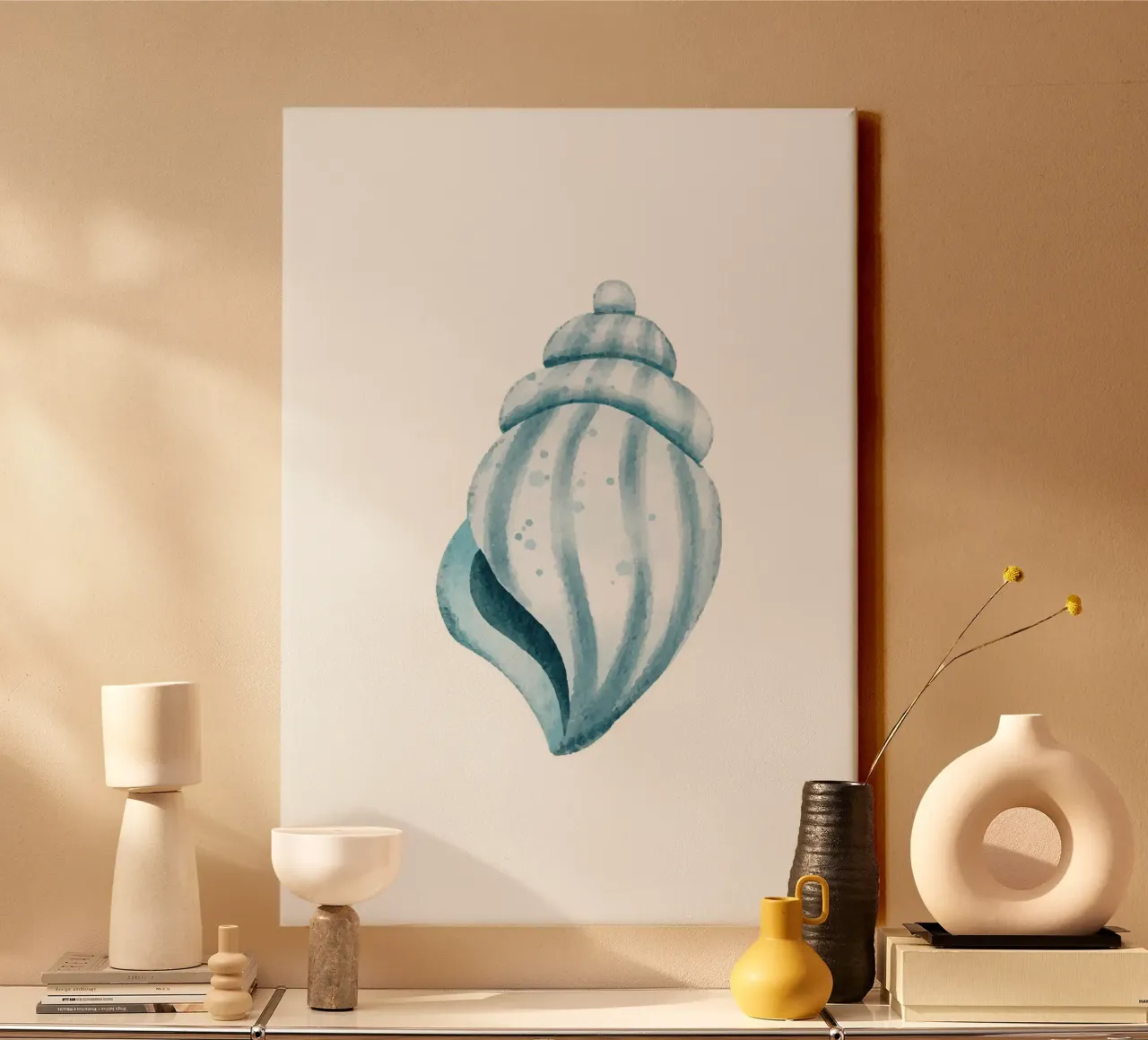 Serene Zeeschelp Aquarel Kunstdruk - Kust Oceaandecoratie canvas met Baklijst van ClubArt