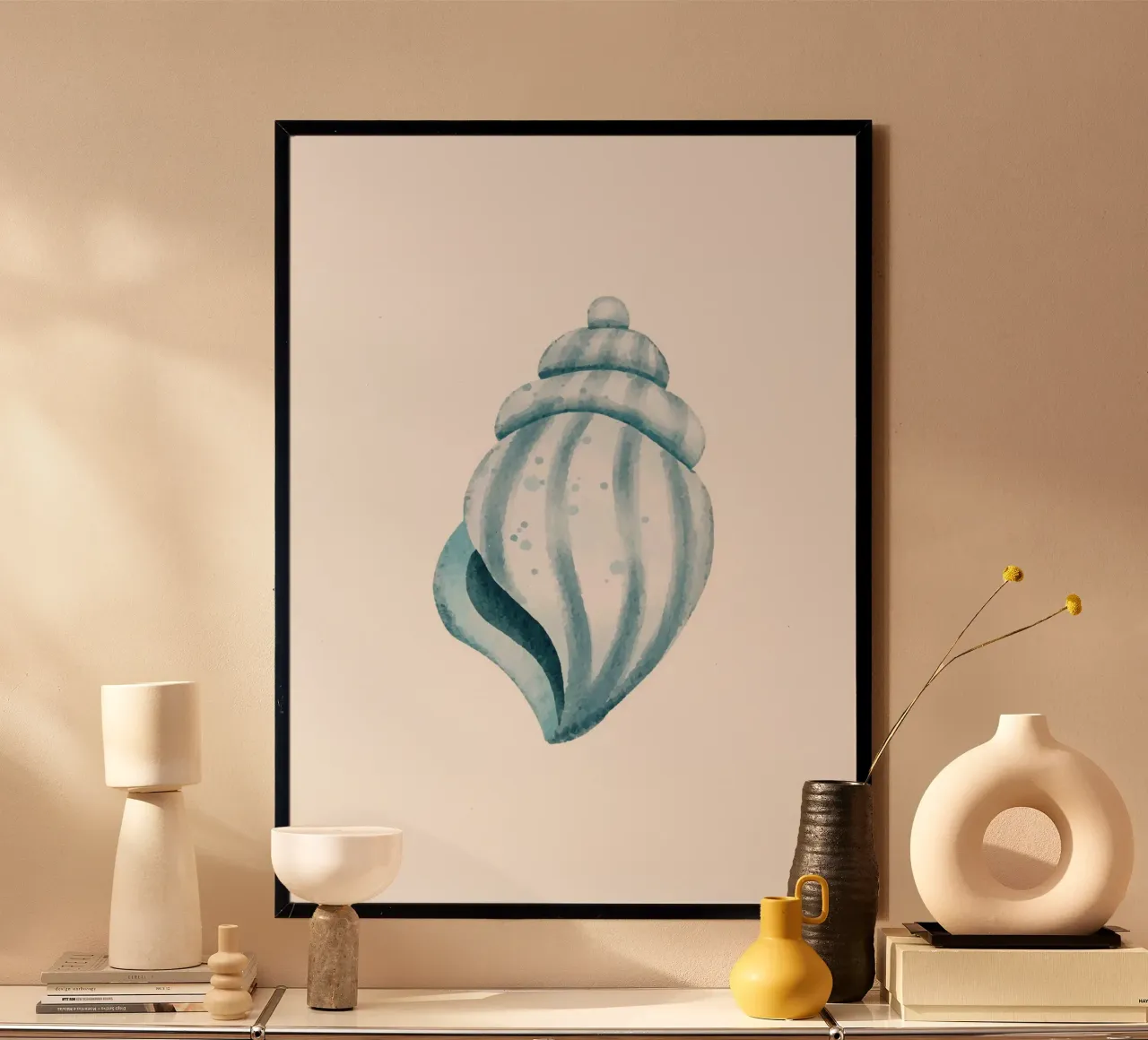 Serene Zeeschelp Aquarel Kunstdruk - Kust Oceaandecoratie poster met kunststof frame van ClubArt
