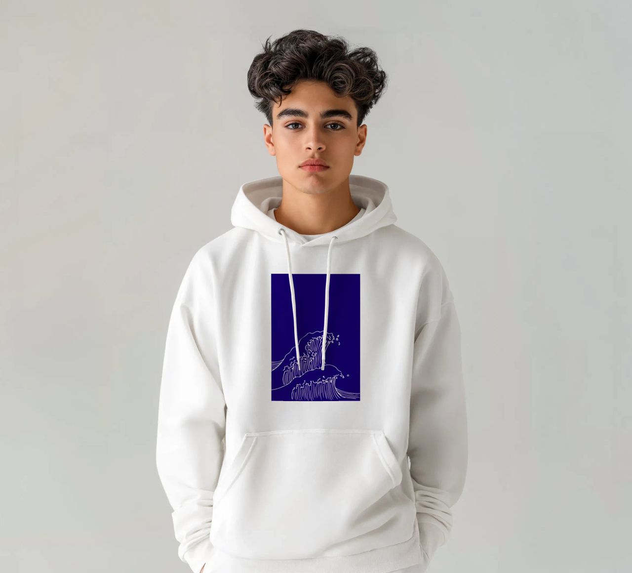 Stampa artistica minimalista della linea delle onde dell'oceano - Decorazione in stile giapponese felpa con cappuccio da ClubArt
