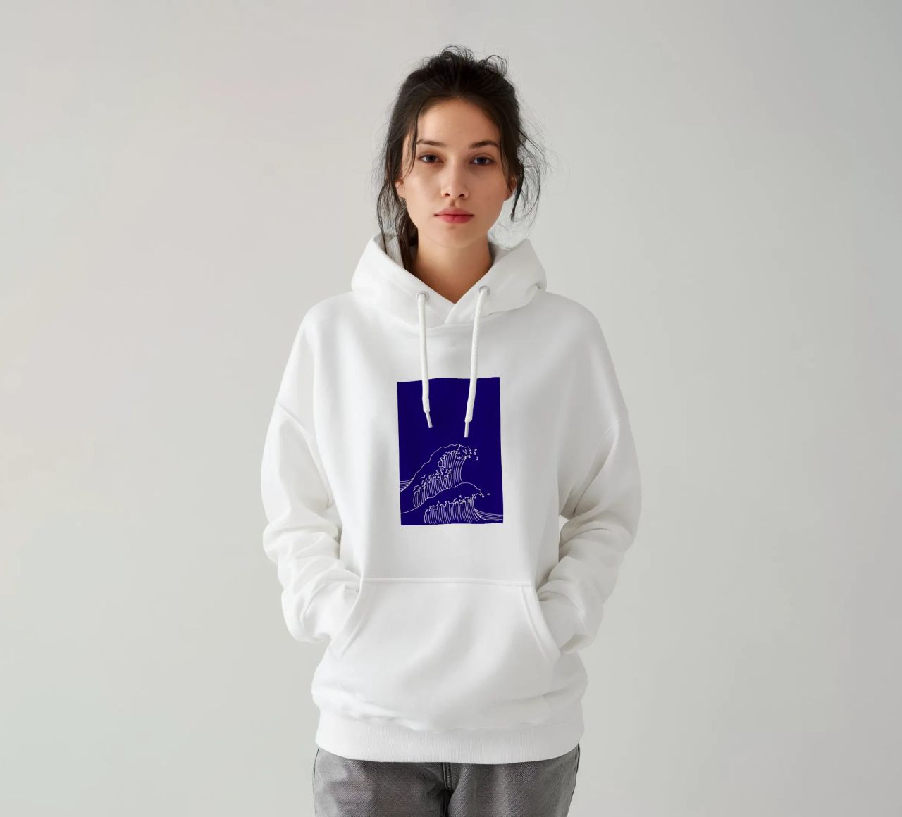Stampa artistica minimalista della linea delle onde dell'oceano - Decorazione in stile giapponese felpa con cappuccio da ClubArt