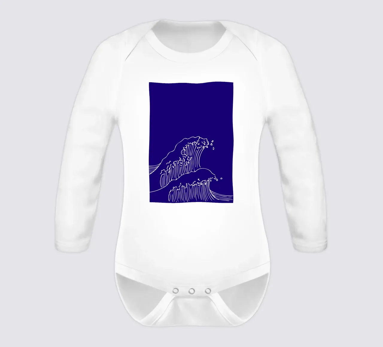 Minimalist Ocean Waves Line Art Print - Japanese Style Decor long-sleeve baby romper by ClubArt