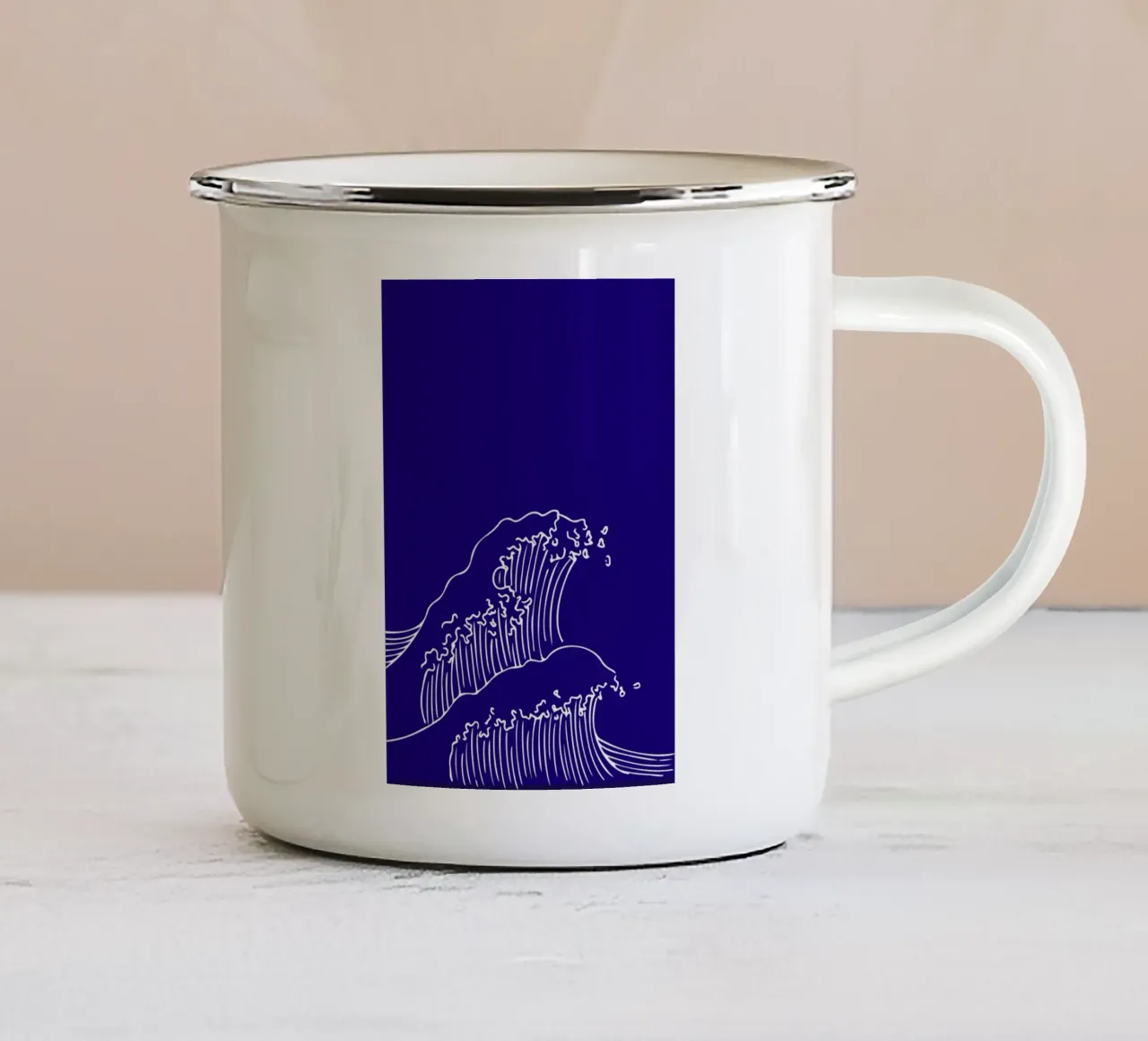 Minimalist Ocean Waves Line Art Print - Japanese Style Decor enamel mug by ClubArt