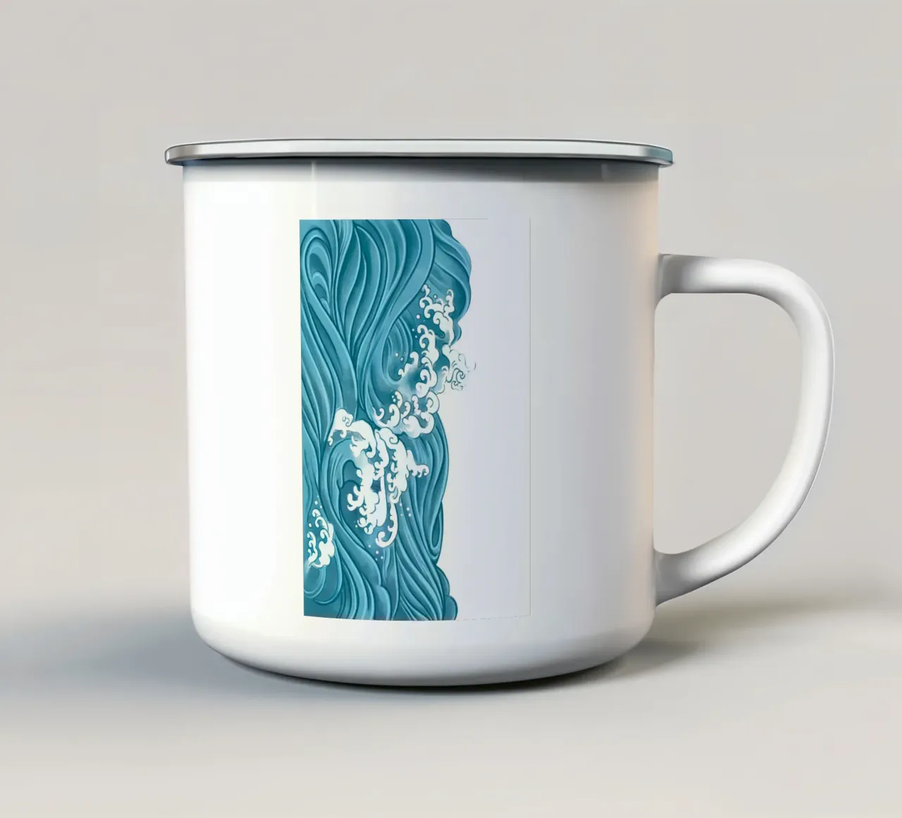 Dynamic Ocean Waves Art Print - Japanese Ukiyo-e Inspired enamel mug by ClubArt