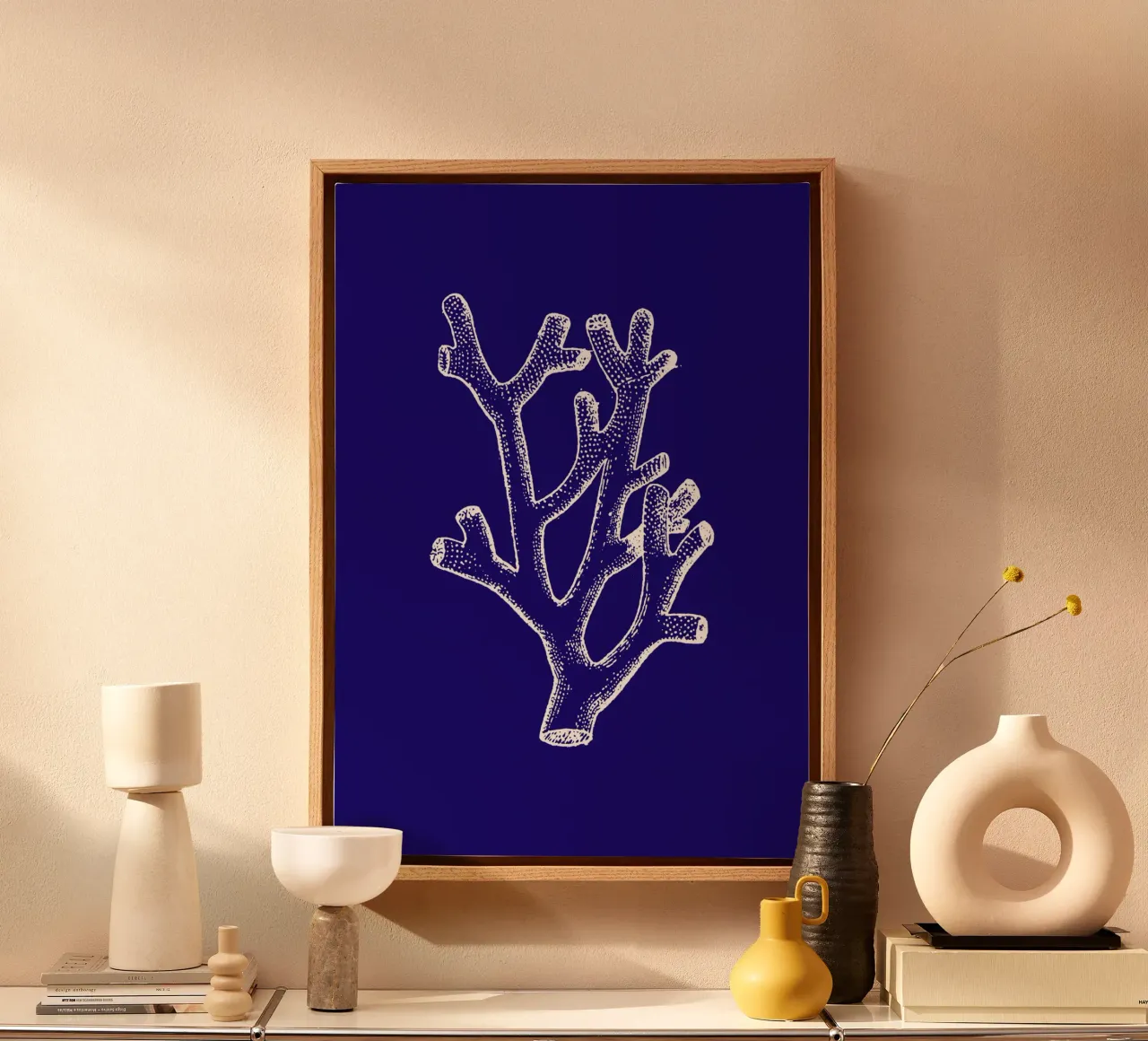 Stylized Coral Line Art Print - Ocean Botanical Decor canvas with Floater frame by ClubArt