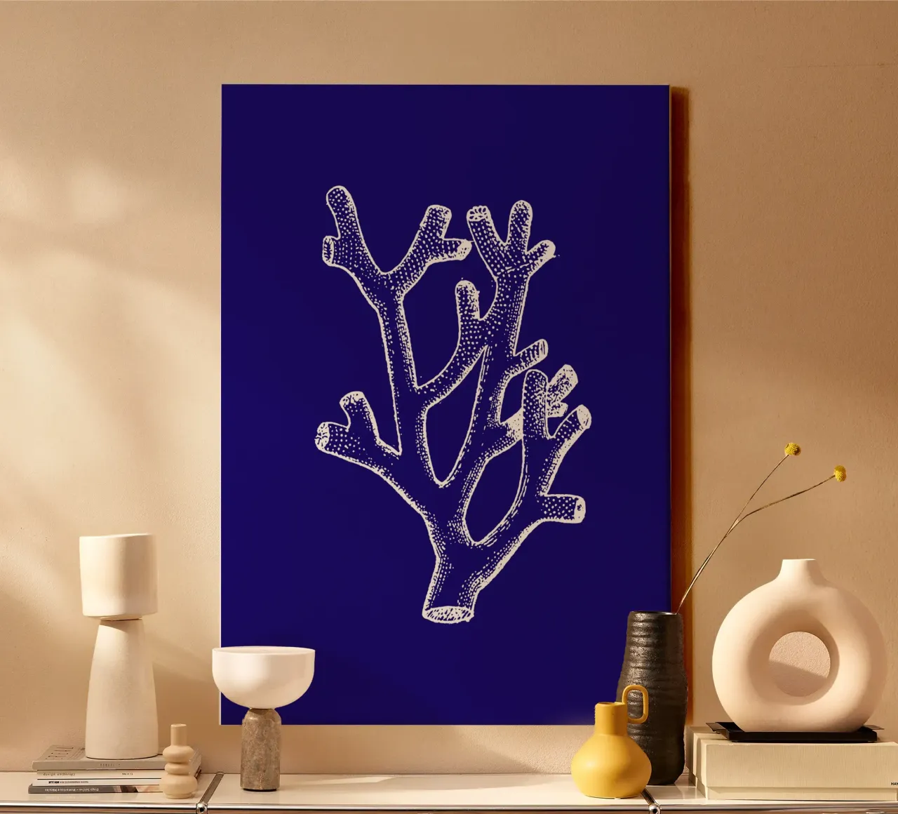 Stylized Coral Line Art Print - Ocean Botanical Decor canvas with Floater frame by ClubArt