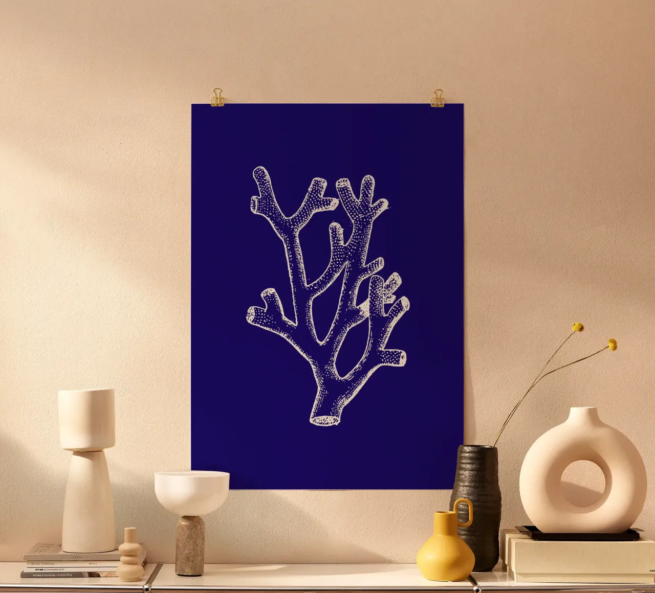 Stilisierte Korallen Linie Kunstdruck - Ozean Botanische Dekoration Poster von ClubArt