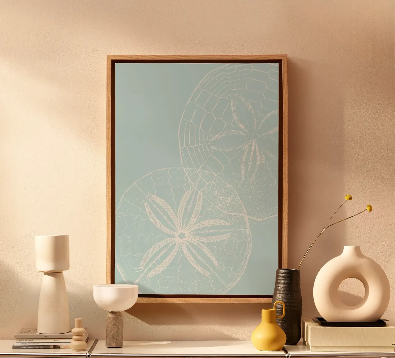 Serene zanddollarprint - Kuststrandhuisdecoratie canvas met Baklijst van ClubArt