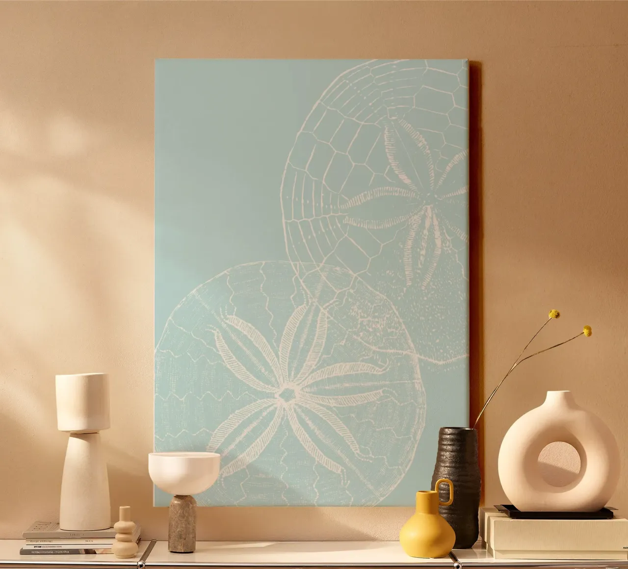Serene zanddollarprint - Kuststrandhuisdecoratie canvas met Baklijst van ClubArt