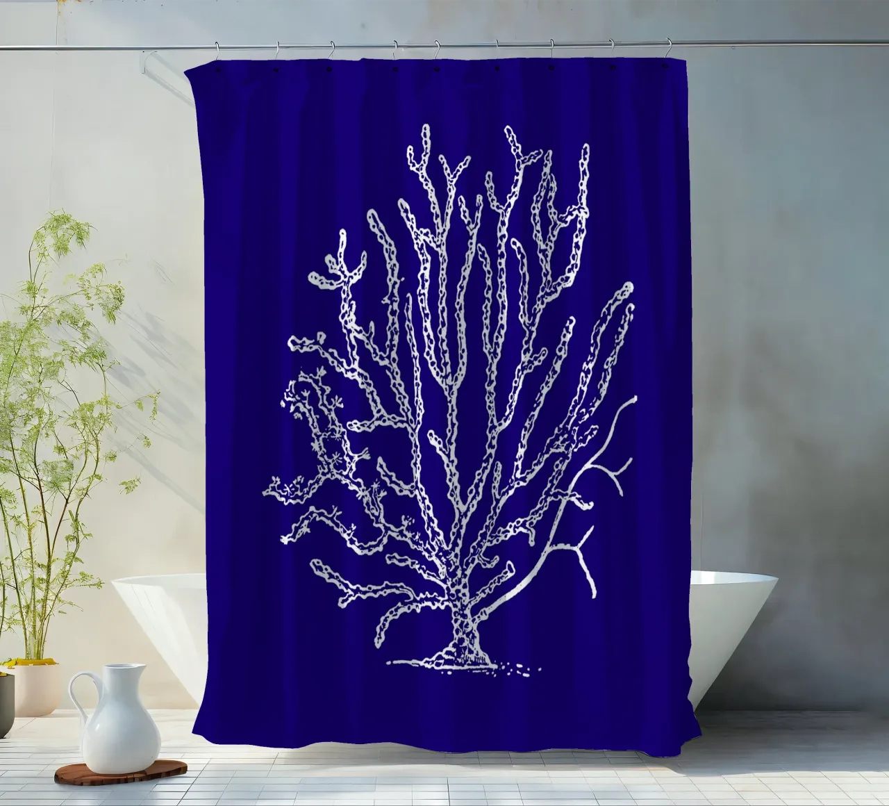Komplizierte weiße Korallenriff Kunst - Tiefblauer Ozean Druck Duschvorhang von ClubArt