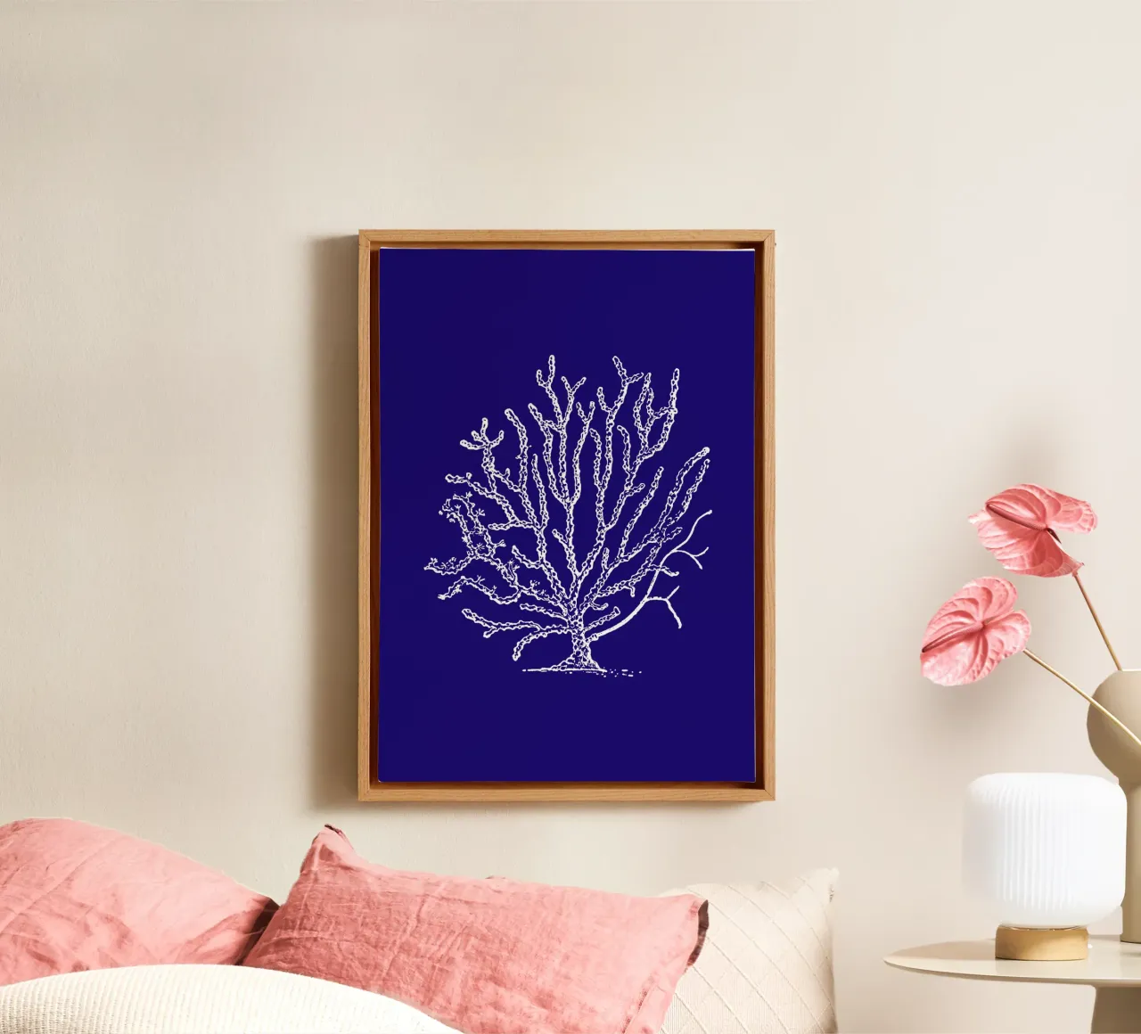 Verfijnde witte koraalrif kunst - Diepblauwe oceaan print canvas van ClubArt