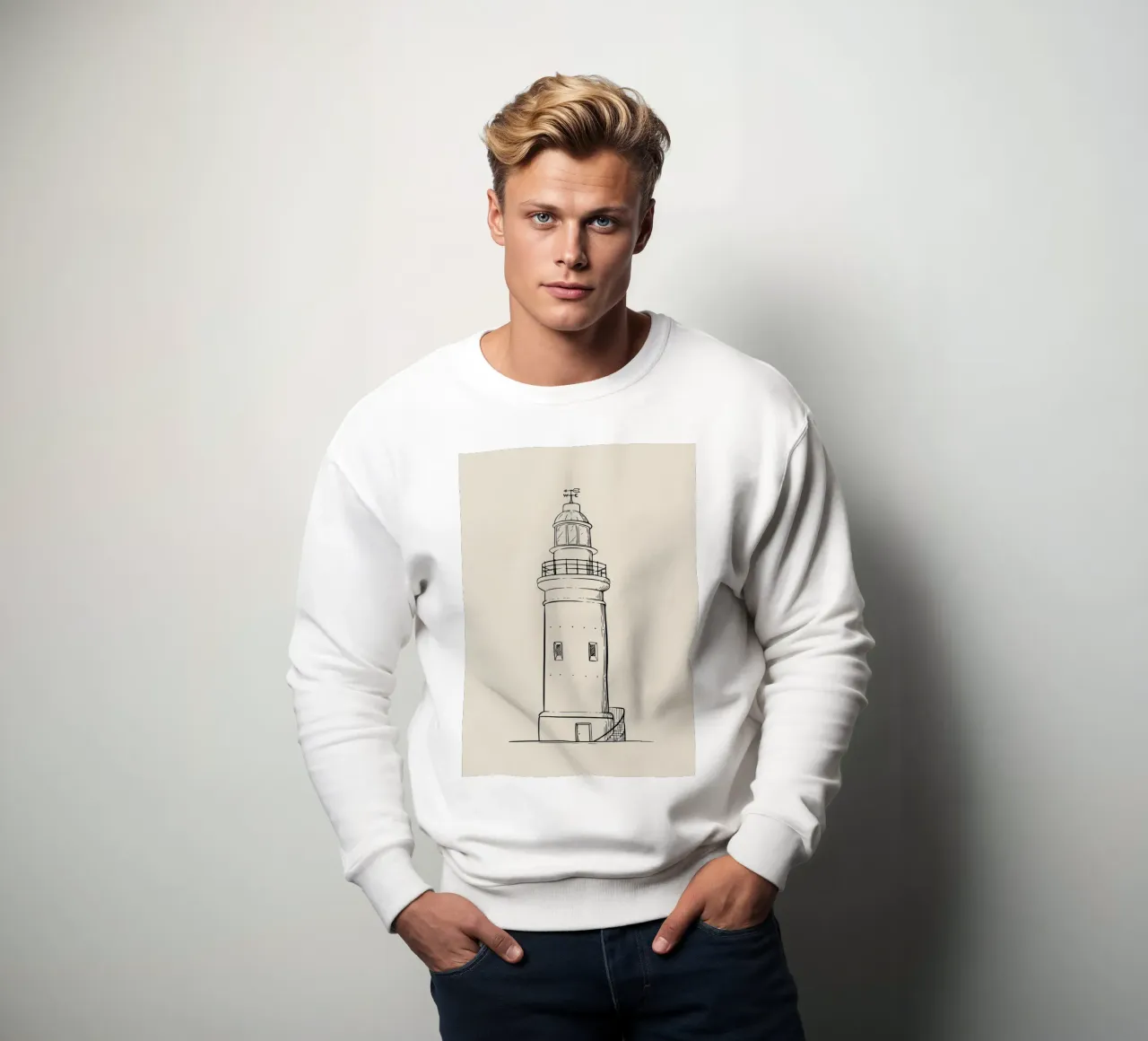 Clásico Faro Sketch Art Print - Decoración Náutica Costera sudadera de ClubArt