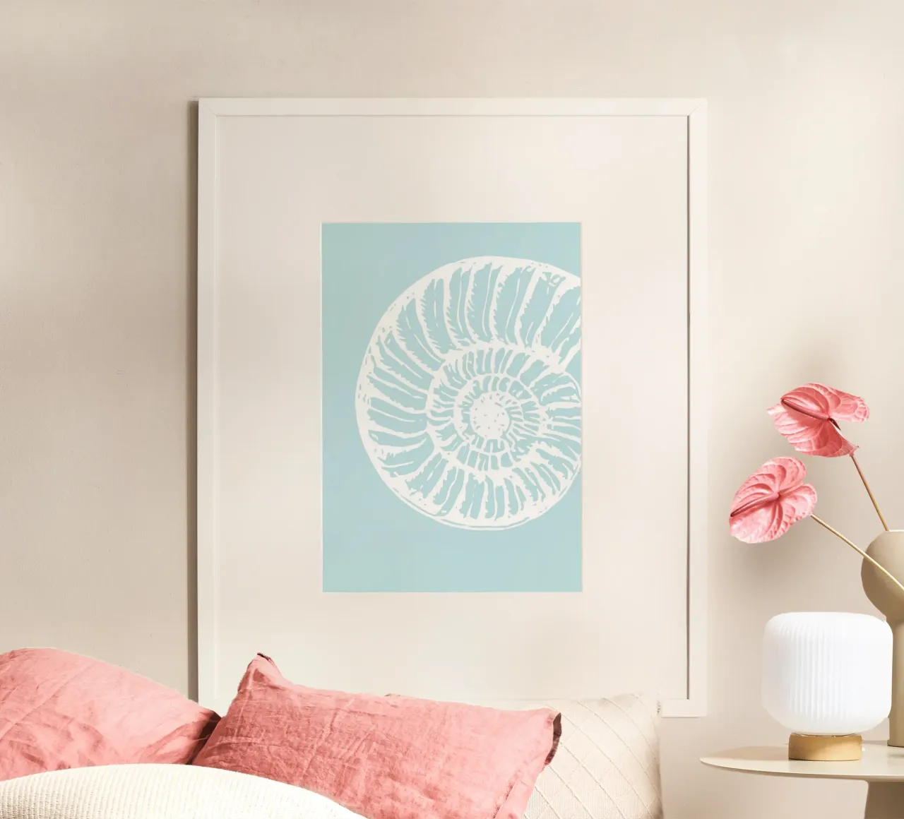 Spiral Seashell Art Print - Serene Coastal Minimalist poster with wooden frame by ClubArt