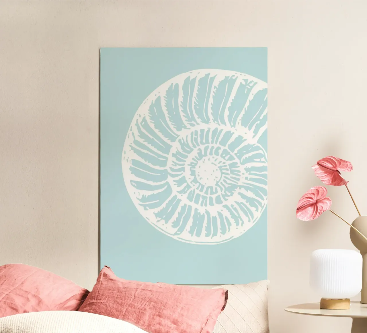 Spiral Seashell Art Print - Serene Coastal Minimalist poster with wooden frame by ClubArt