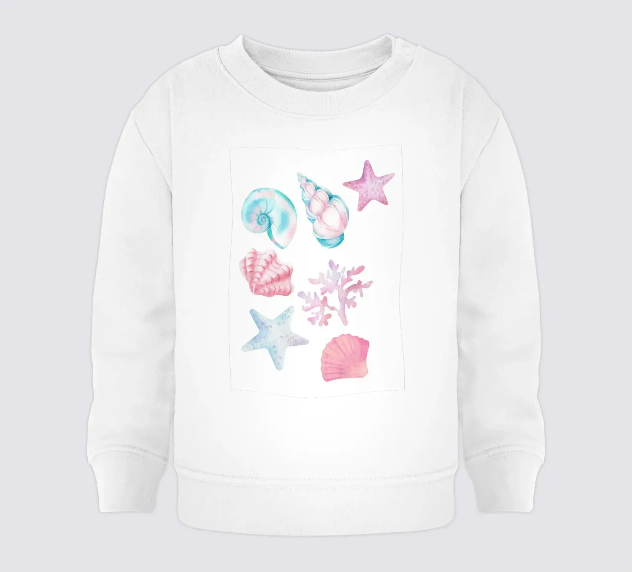 Pastel Seashell & Starfish Watercolor - Ocean Nursery Decor baby sweatshirt by ClubArt