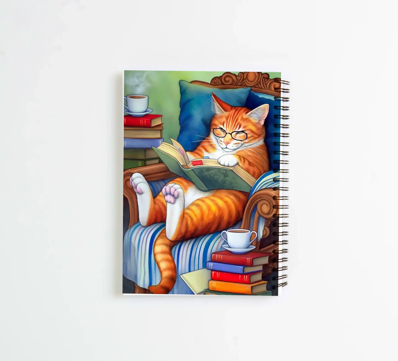 Cat Reading Book on Sofa spiral notebook by Fleur de Lys
