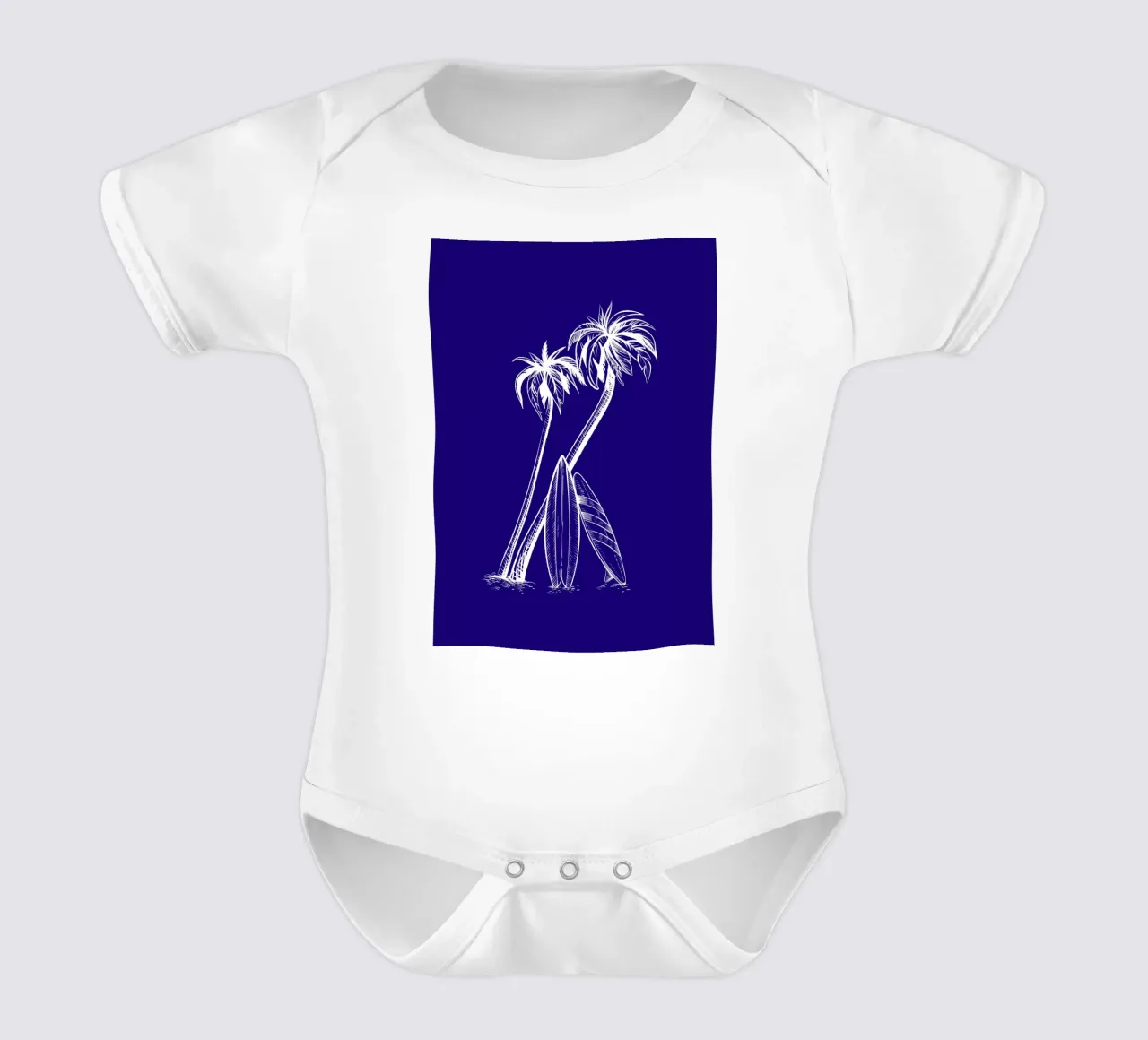Surfbretter & Palmen Line Art - Tropical Beach Vibes Kurzarm Babybody von ClubArt
