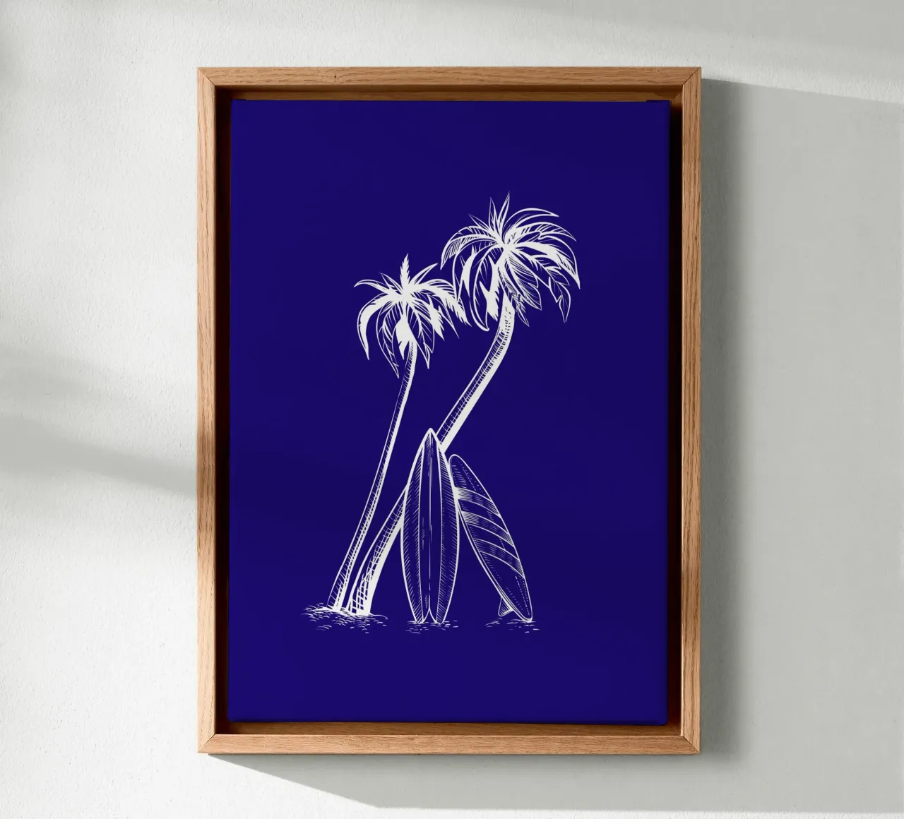 Surfboards & Palm Trees Line Art - Tropical Beach Vibes canvas with Floater frame by ClubArt