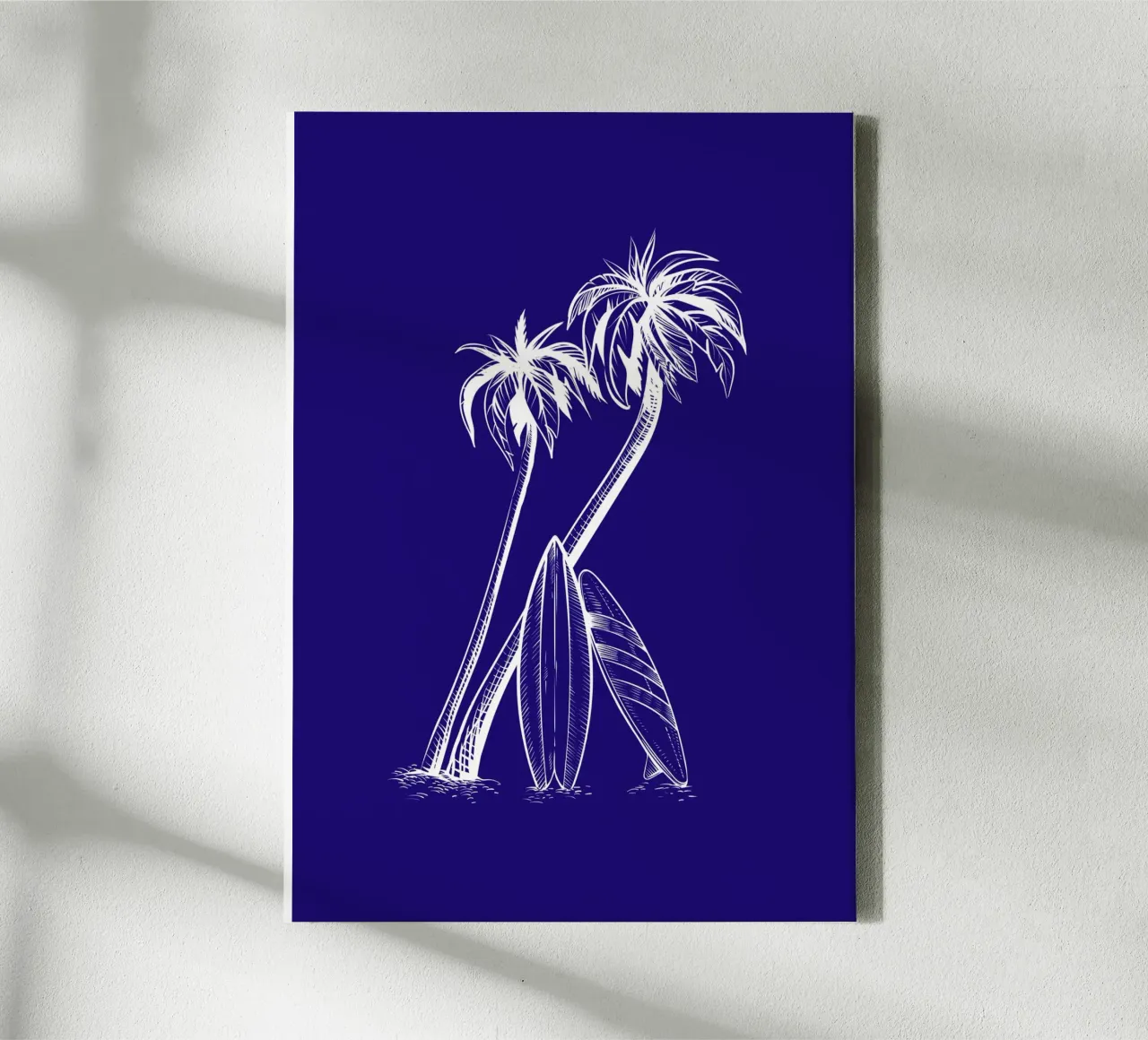 Surfboards & Palm Trees Line Art - Tropical Beach Vibes canvas with Floater frame by ClubArt