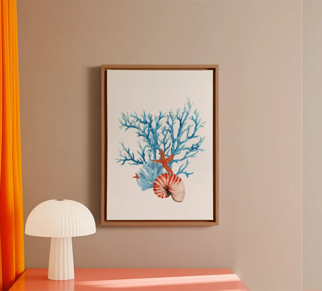 Levendig koraal en schelpen aquarel - Ocean Reef Art canvas met Baklijst van ClubArt