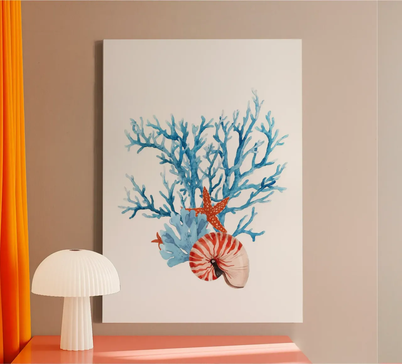 Levendig koraal en schelpen aquarel - Ocean Reef Art canvas met Baklijst van ClubArt