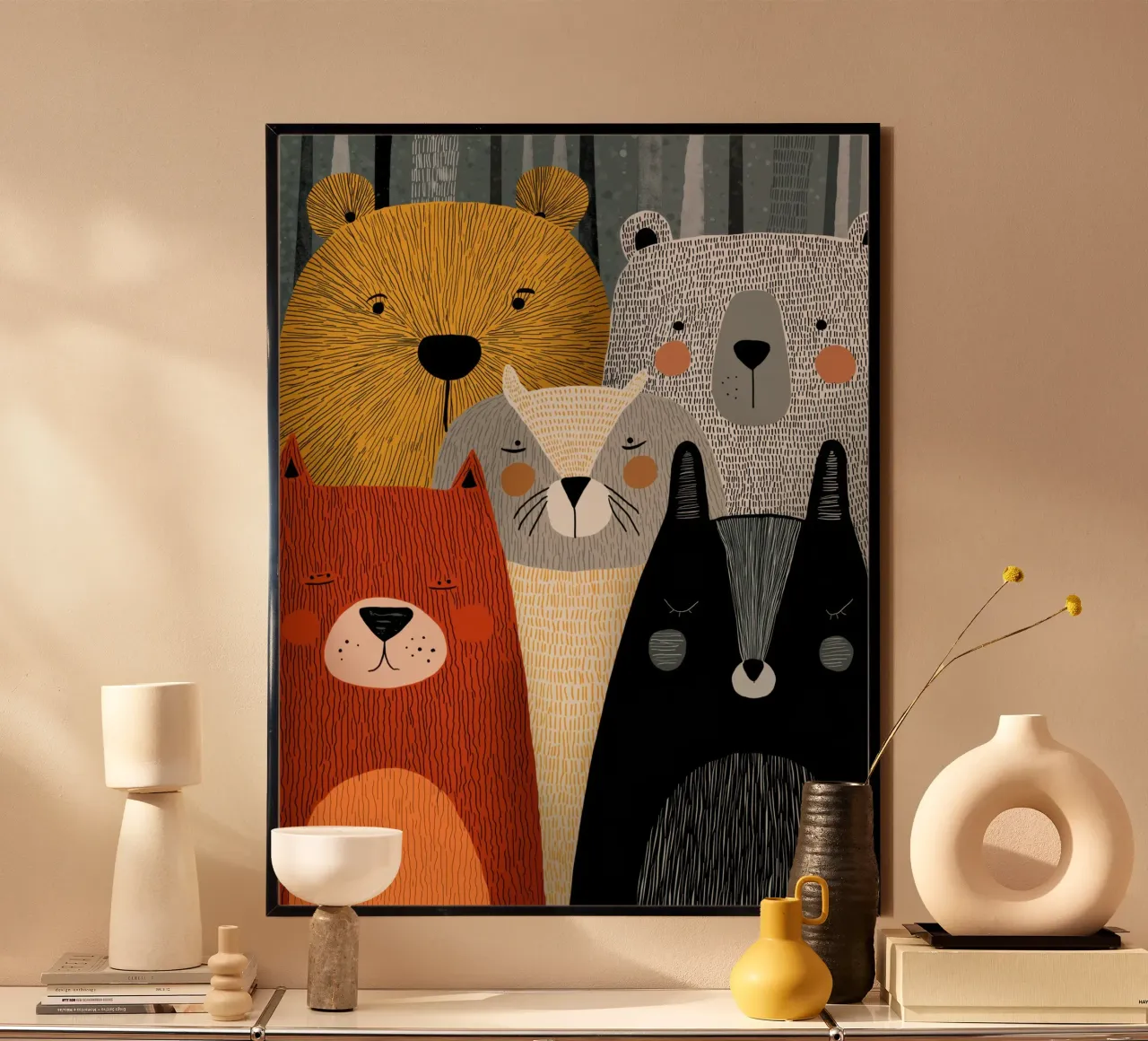 Vivaio di animali poster con telaio in legno da Imagine