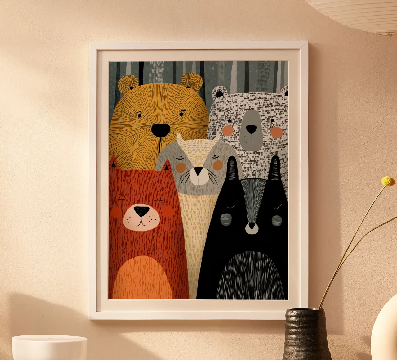 Vivaio di animali poster con telaio in legno da Imagine