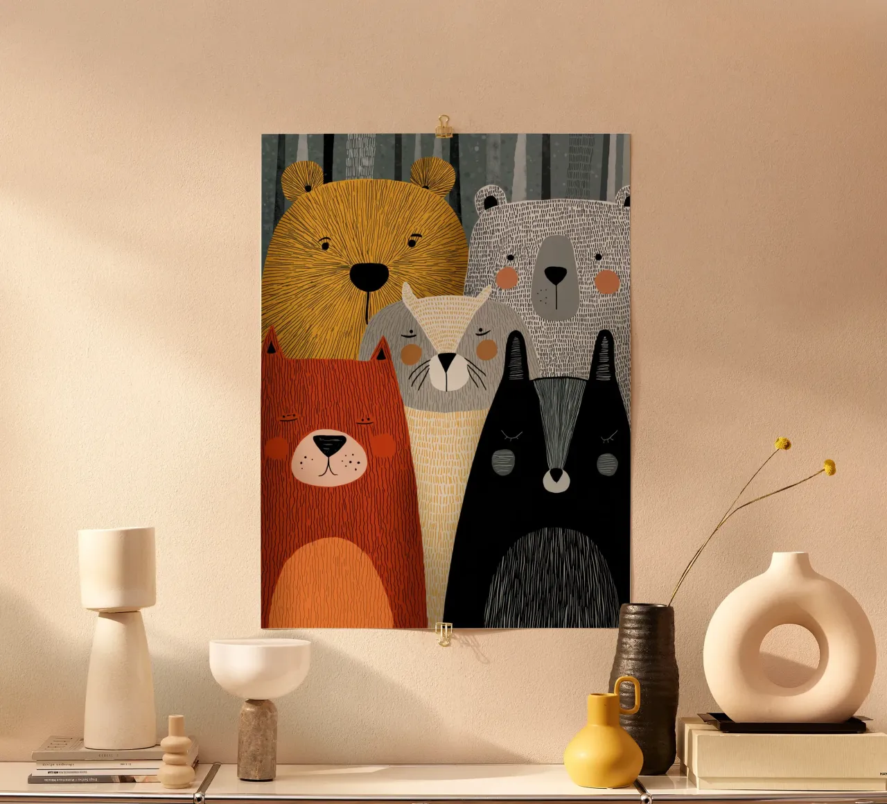 Vivaio di animali poster con telaio in legno da Imagine