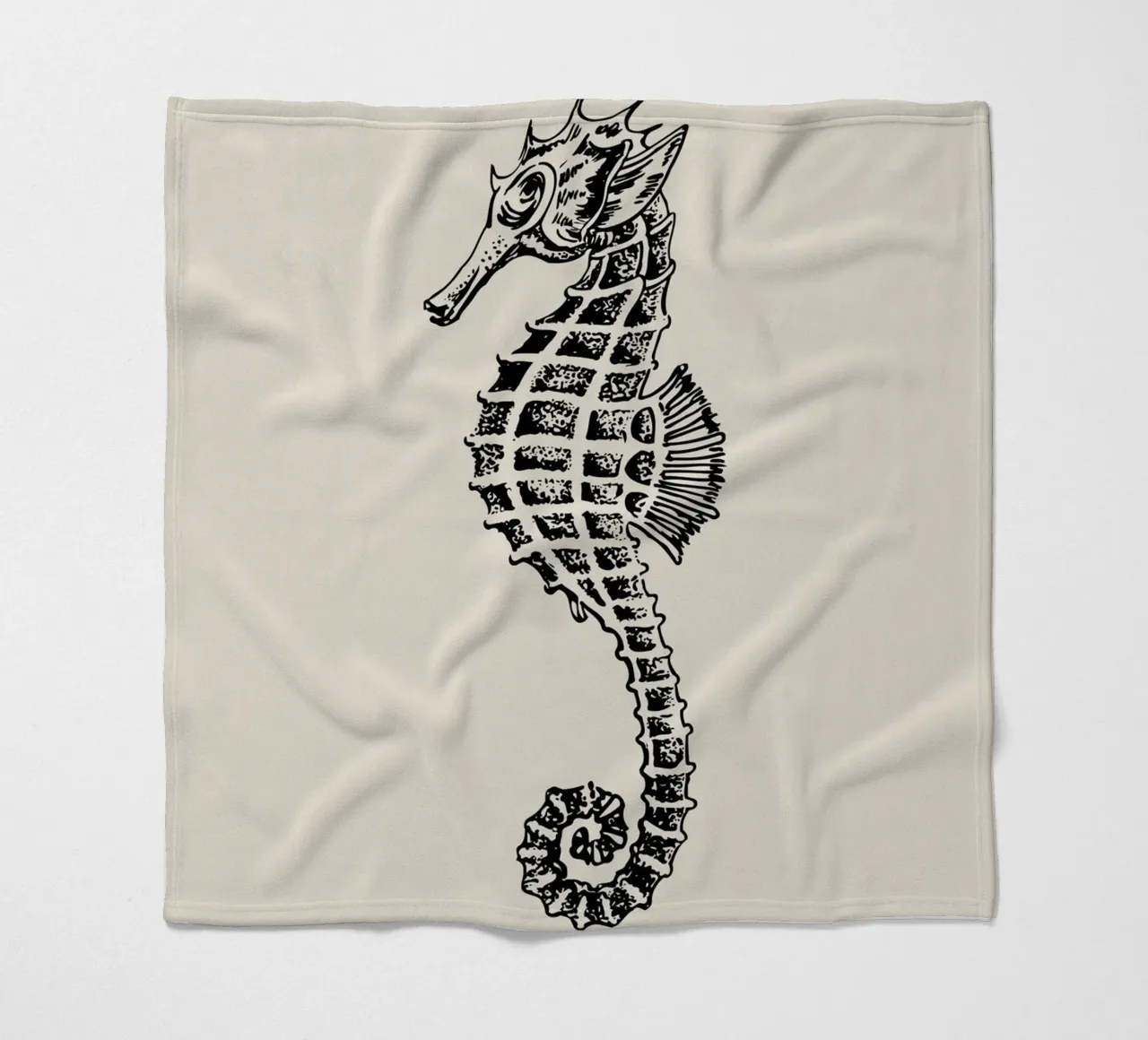 Vintage Seahorse Sketch Print - Nautical Marine Art fleece blanket by ClubArt