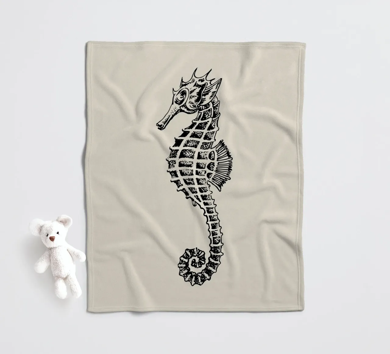 Vintage Seahorse Sketch Print - Nautical Marine Art fleece blanket by ClubArt