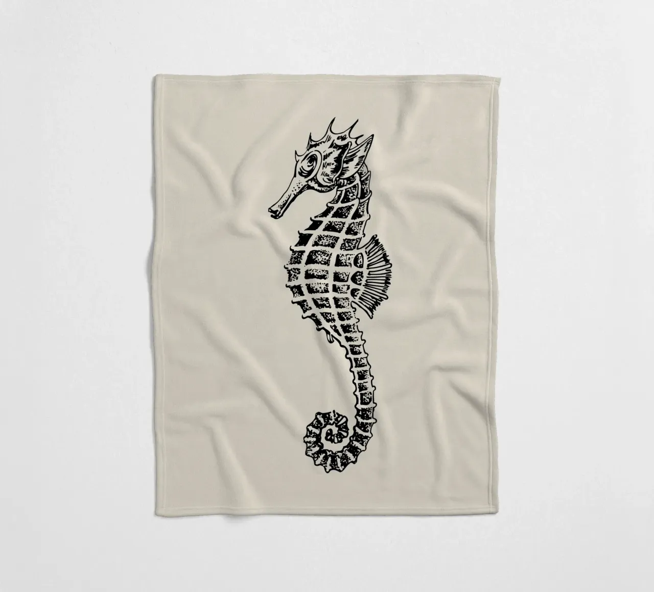 Vintage Seahorse Sketch Print - Nautical Marine Art fleece blanket by ClubArt