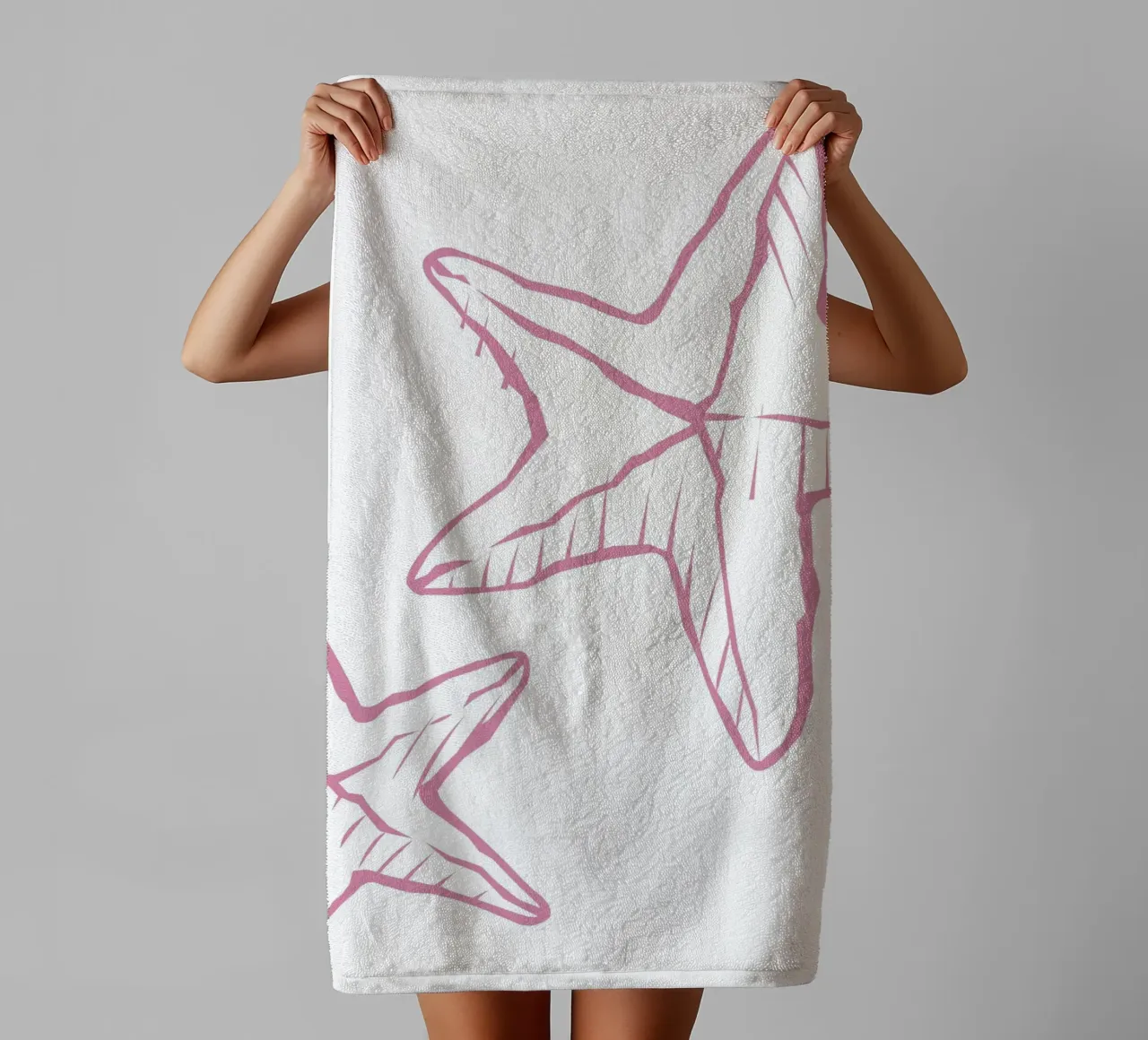 Roze zeester Schets Kunst - Speels Kustdecor badhanddoek van ClubArt