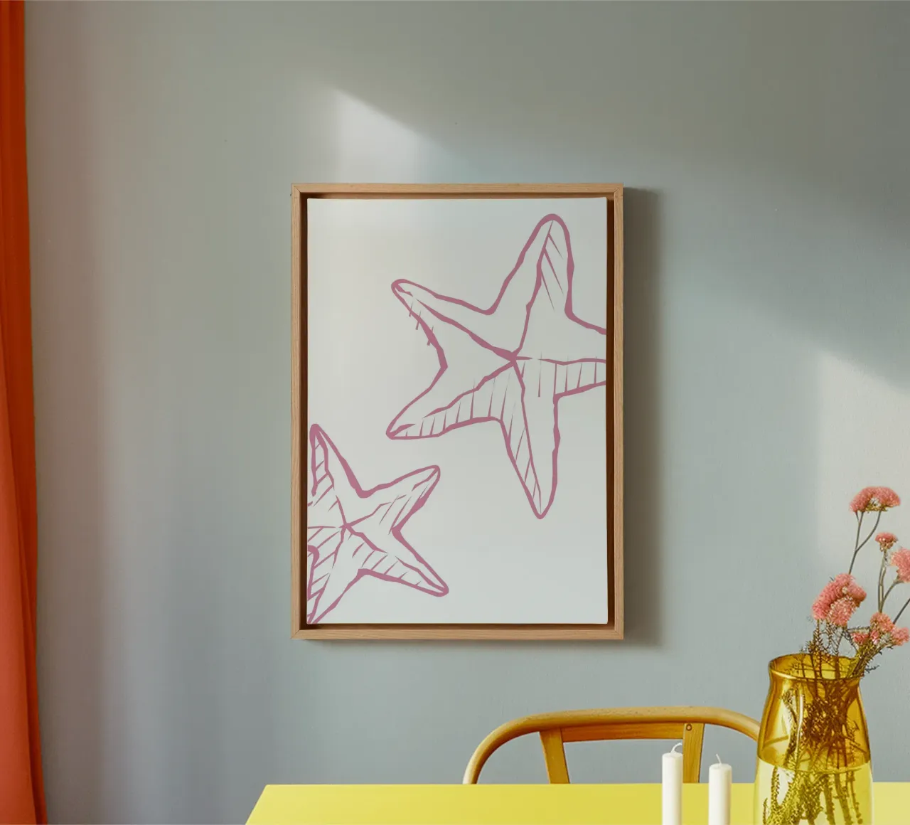 Roze zeester Schets Kunst - Speels Kustdecor canvas met Baklijst van ClubArt