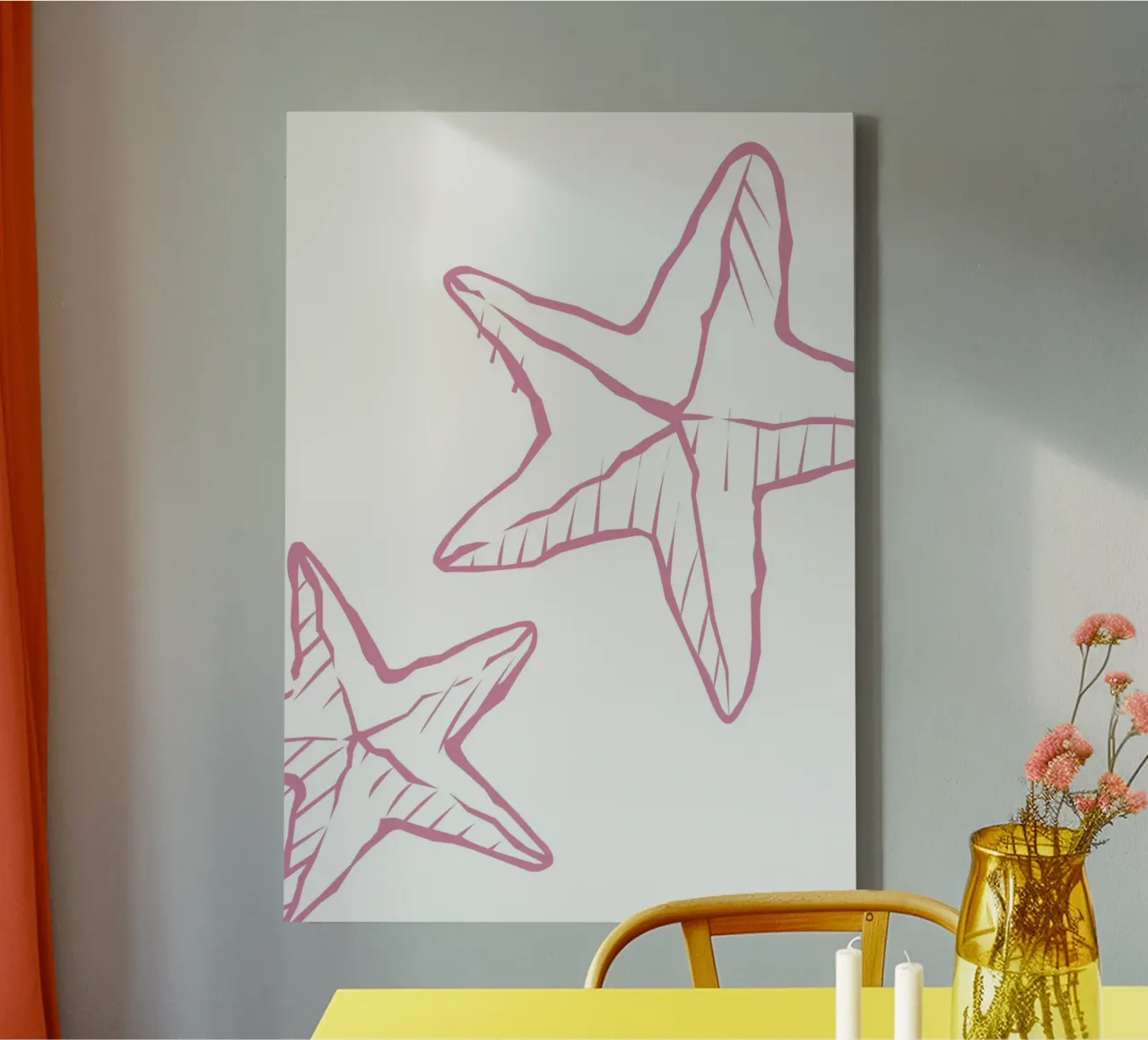 Roze zeester Schets Kunst - Speels Kustdecor canvas met Baklijst van ClubArt