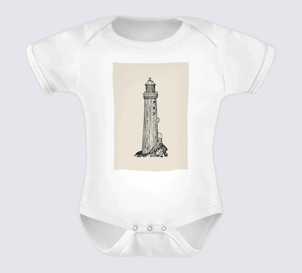 Rustieke vuurtoren schetsafdruk - Vintage kustkunst babyrompertje korte mouwen van ClubArt