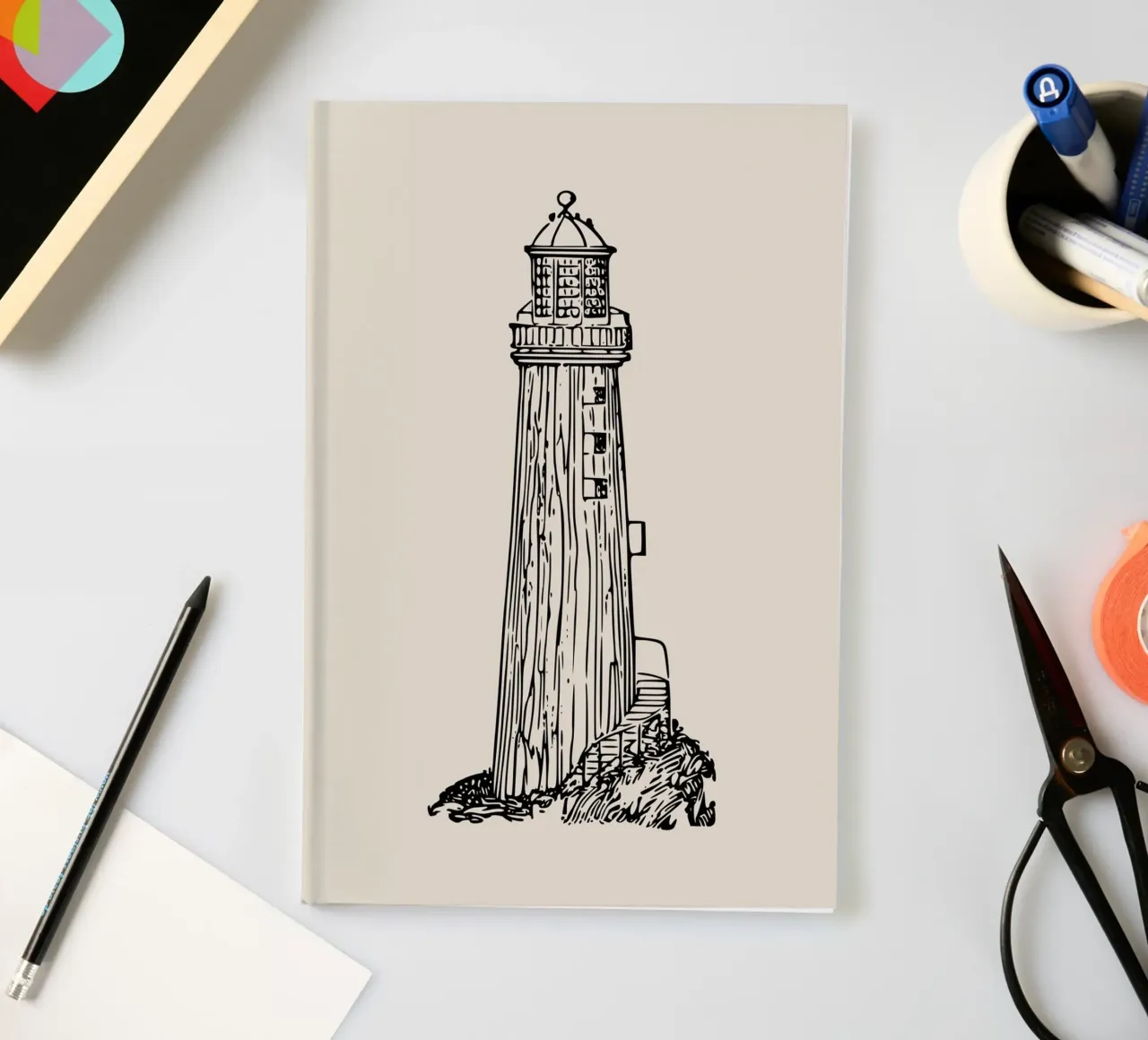 Rustic Lighthouse Sketch Print - Vintage Coastal Art notebook by ClubArt