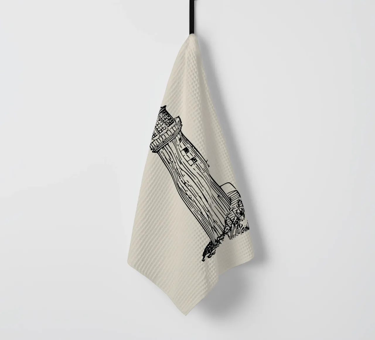 Rustic Lighthouse Sketch Print - Vintage Coastal Art tea towel by ClubArt