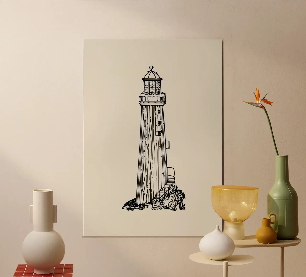 Rustic Lighthouse Sketch Print - Vintage Coastal Art poster with plastic frame by ClubArt